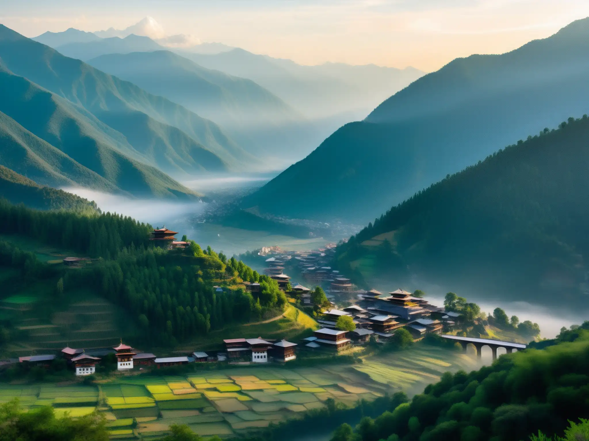 La misteriosa Ciudad Fantasma de Thimphu, envuelta en niebla y rodeada de montañas, revela su intrigante arquitectura y su enigmática historia