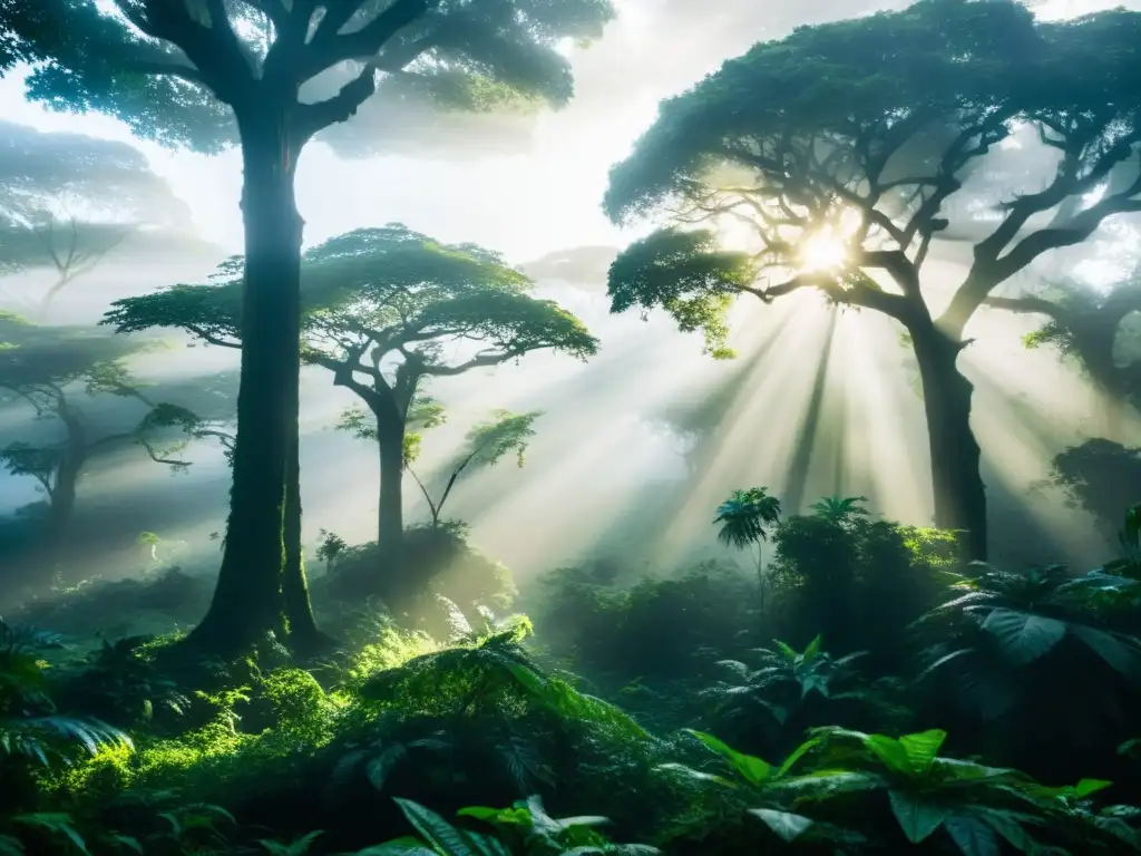 Misteriosa jungla africana con árboles altos y densa vegetación