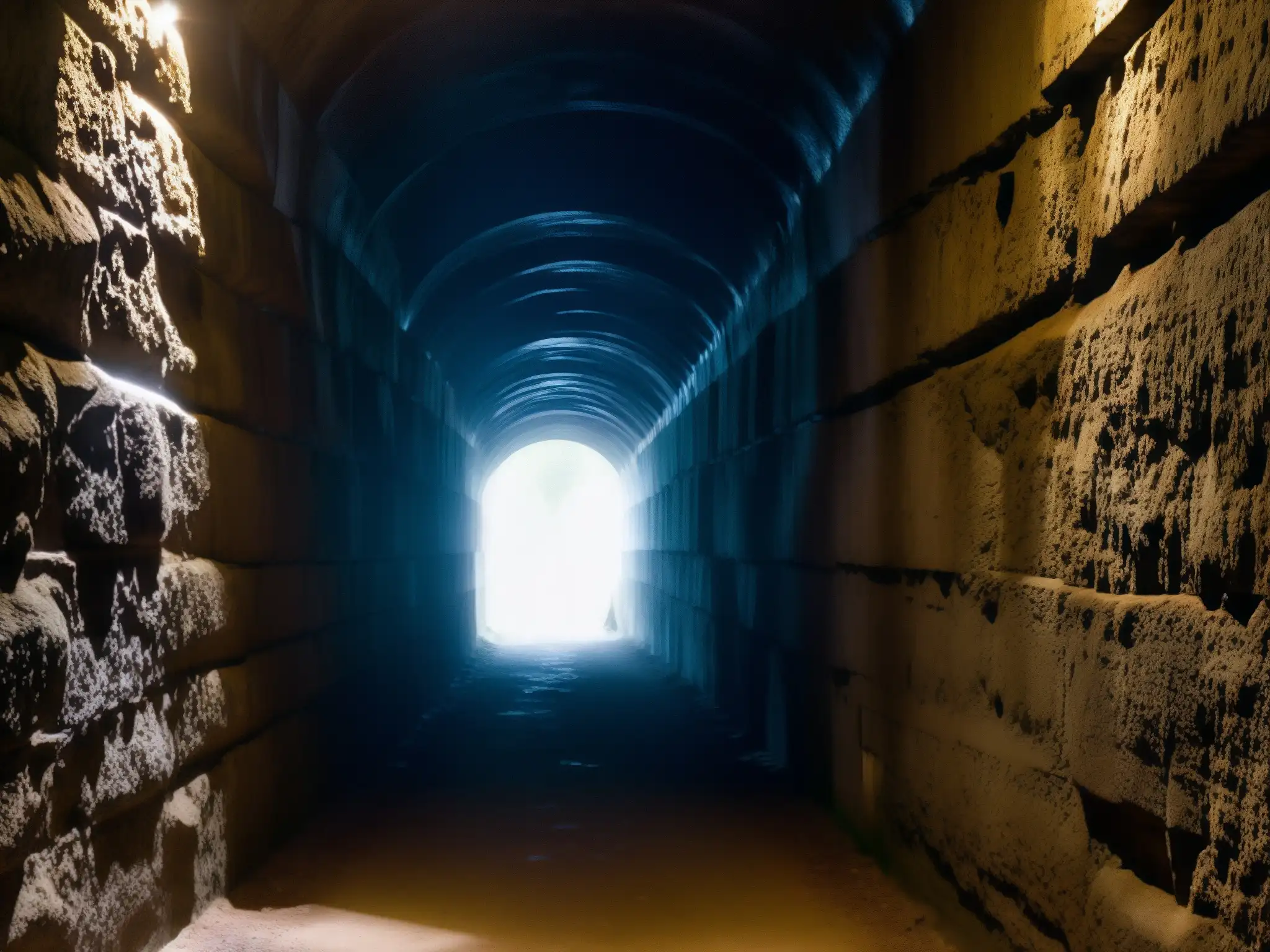 Explora la misteriosa oscuridad del Tunel de la Llorona Celaya, México, con sus paredes rugosas y sombras inquietantes