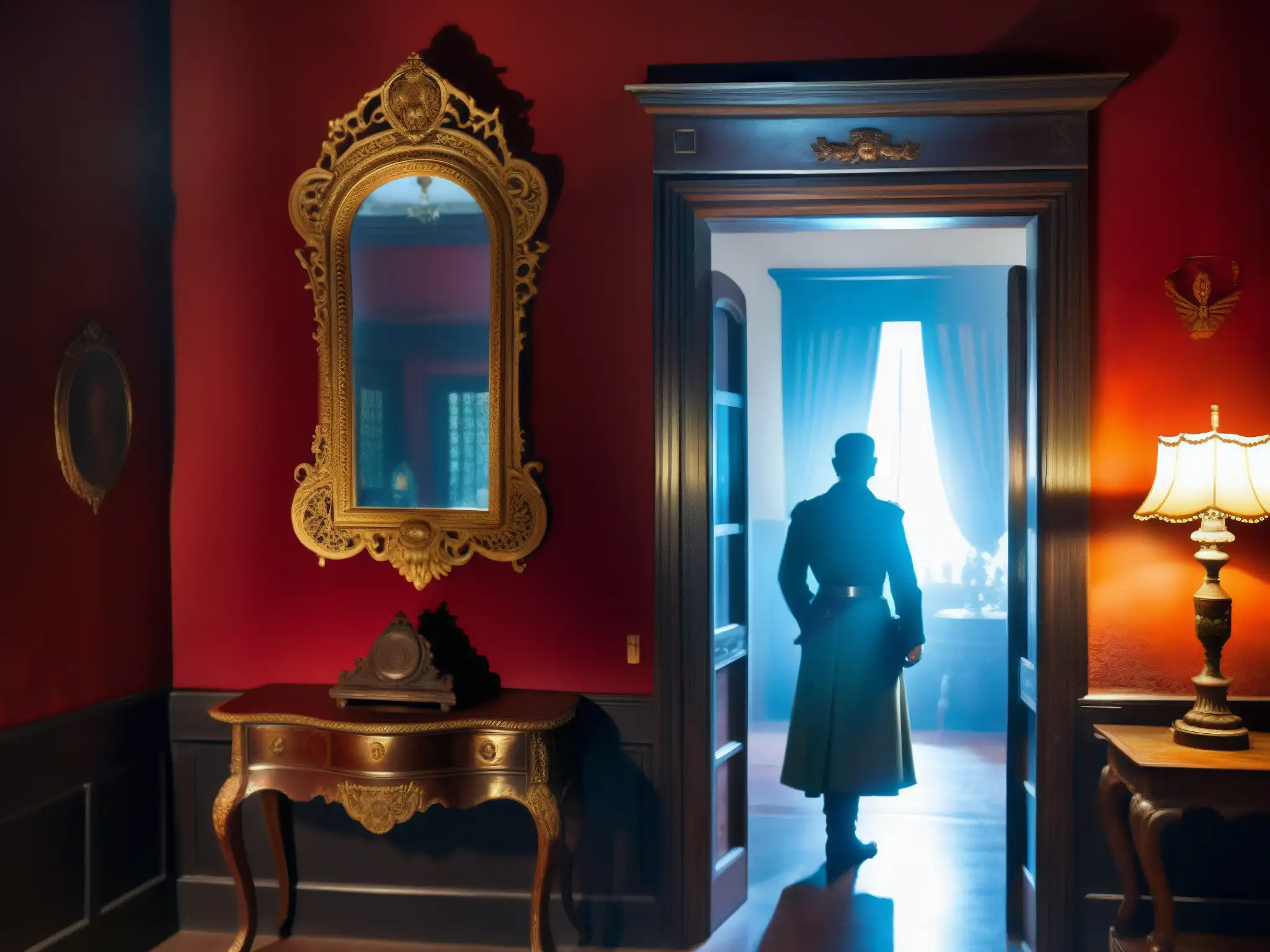 En la misteriosa Casa Roja, un fantasma colonial británico se refleja en un antiguo espejo, creando una atmósfera paranormal