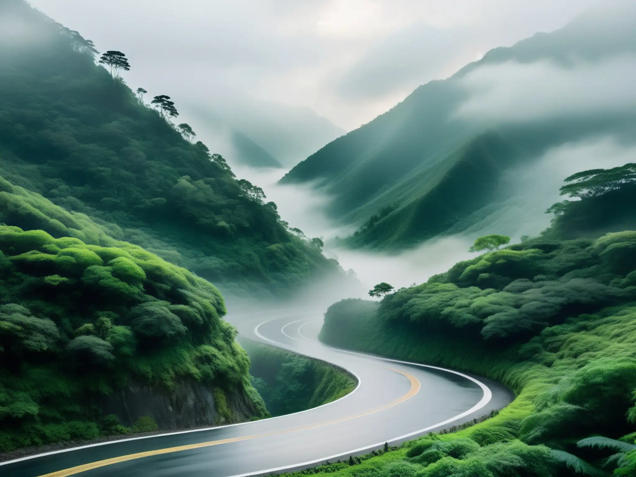 Un misterioso camino montañoso en Taiwán, con figuras fantasmales