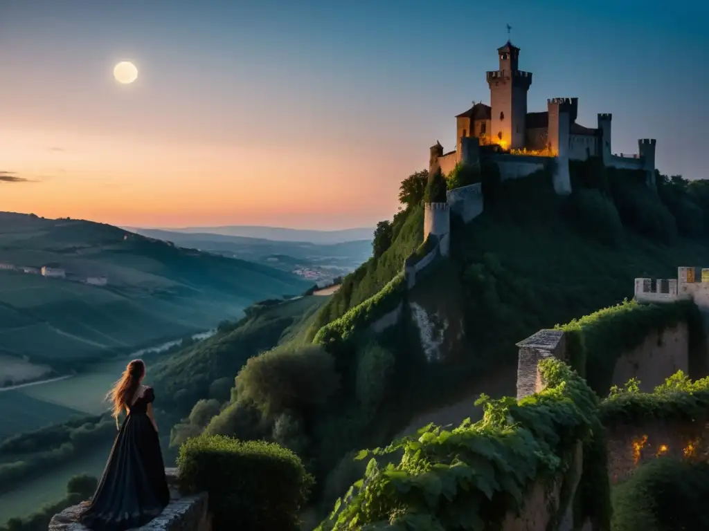 Misterioso castillo gótico en acantilado italiano, evocando la leyenda de la Condesa Sangrienta