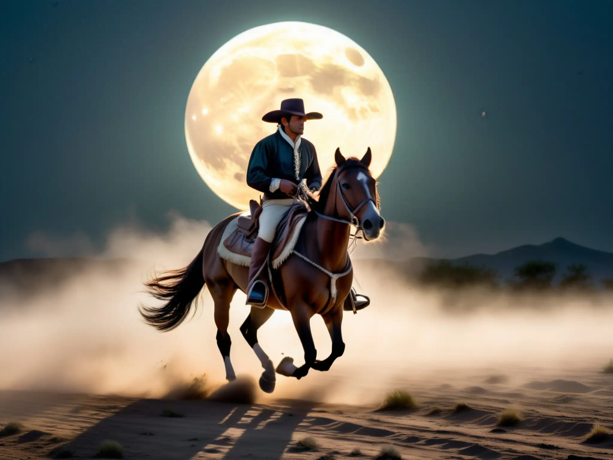 El misterioso Charro Negro cabalga en la noche, evocando el origen y significado del Charro Negro en la mitología mexicana