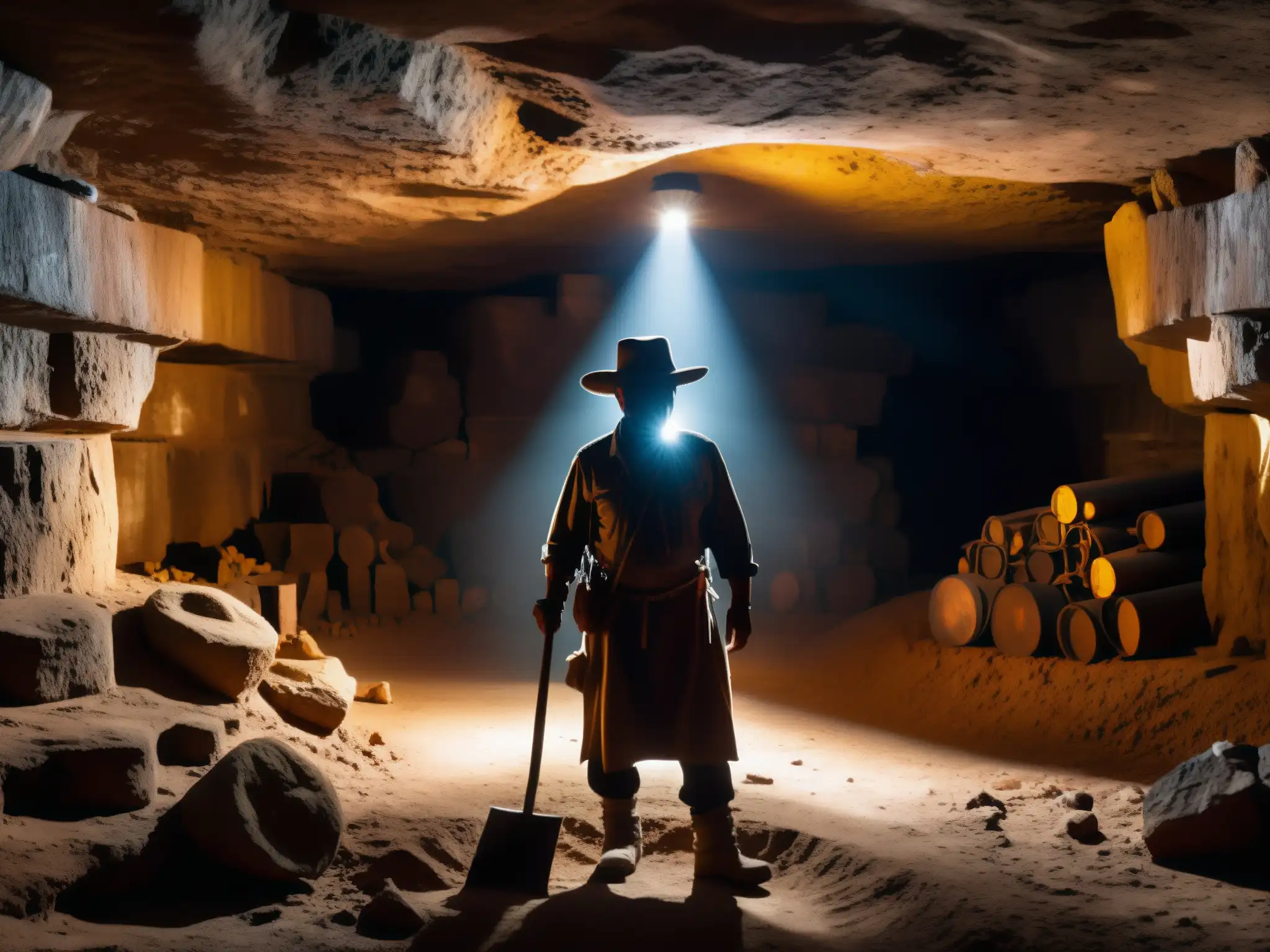 Un misterioso duende protector de los mineros de Zacatecas, iluminando la oscuridad de la mina con su figura enigmática