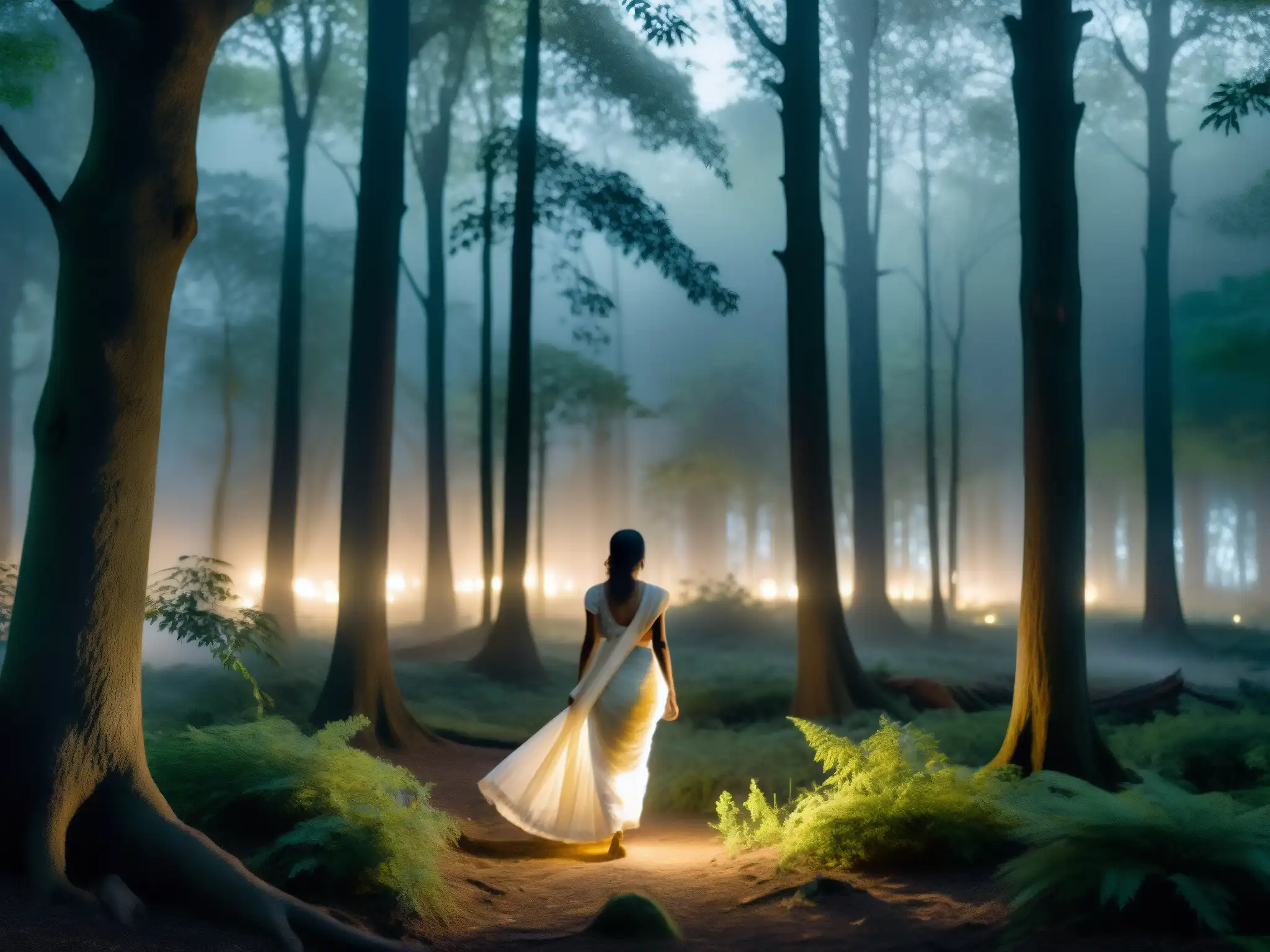 Un misterioso espíritu acechador en Sanjay Van, entre árboles neblinosos y la luz de la luna