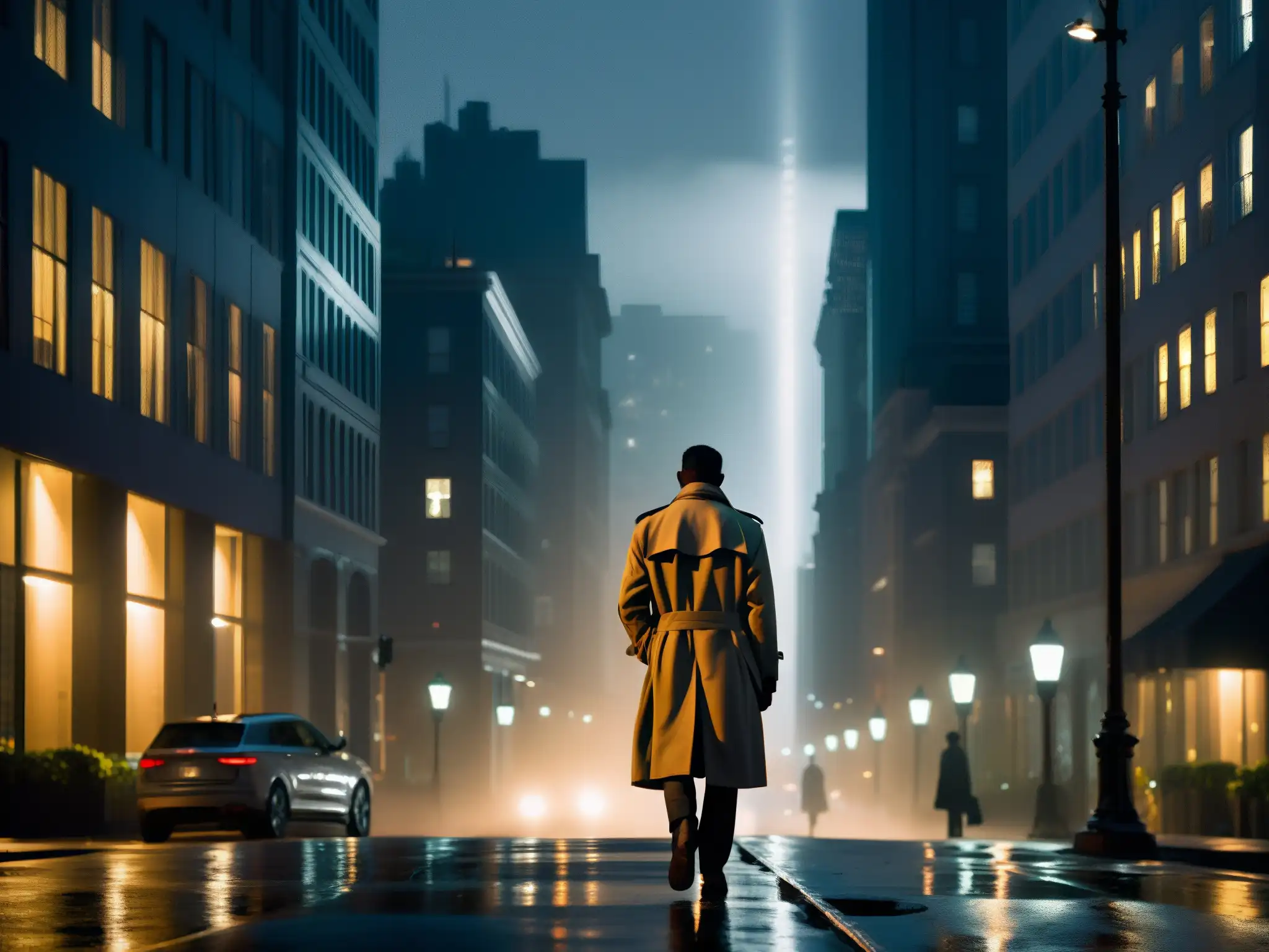 Un misterioso paseo nocturno por la ciudad, con luces y sombras que evocan el Psicoanálisis de leyendas urbanas miedo