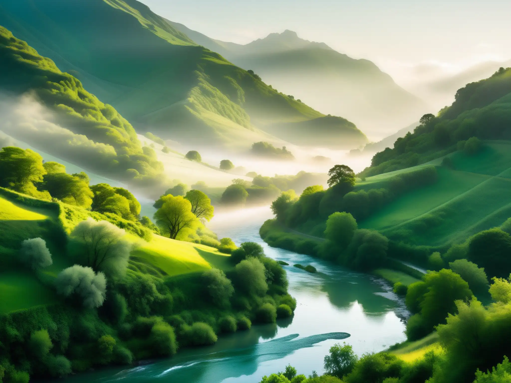 Misterioso pescador en el río Liérganes, rodeado de montañas verdes