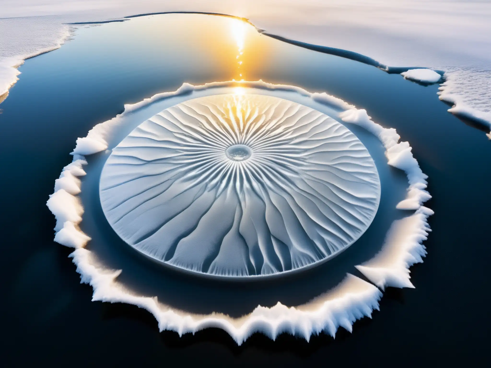 Misteriosos círculos de hielo crean una atmósfera hipnotizante en un río de América, con texturas y patrones intrincados capturados en el hielo