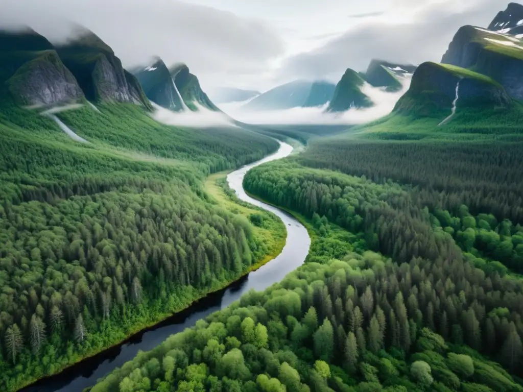 Una mística y densa selva nórdica cubierta de niebla, conviviendo con lo sobrenatural en la cultura nórdica
