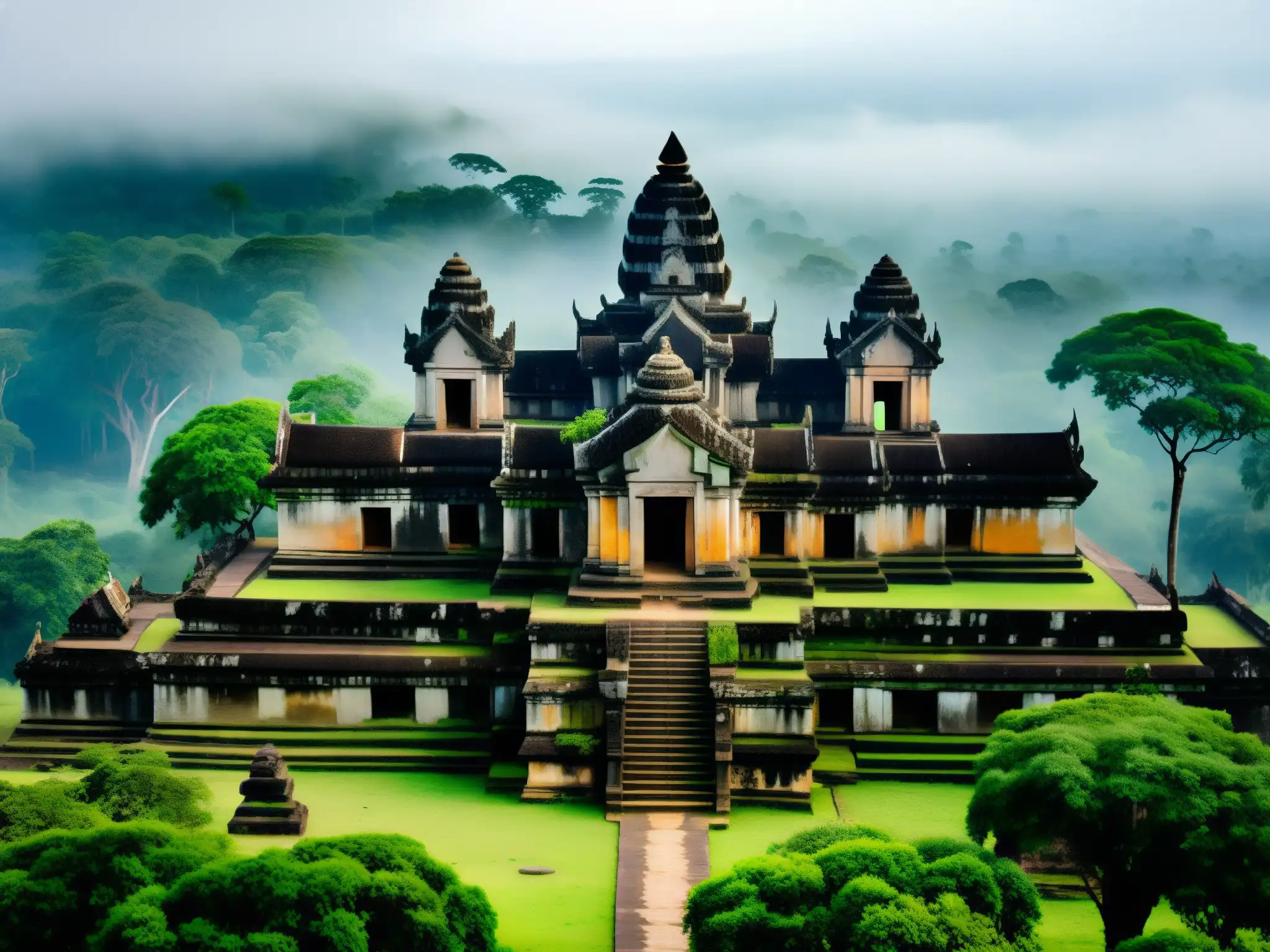 El místico Templo Preah Vihear emerge entre la selva, evocando leyendas y maldiciones ancestrales