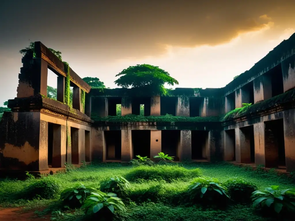 Una fotografía monocromática de las ruinas de Abomey, Benin, captura la atmósfera espectral del sitio