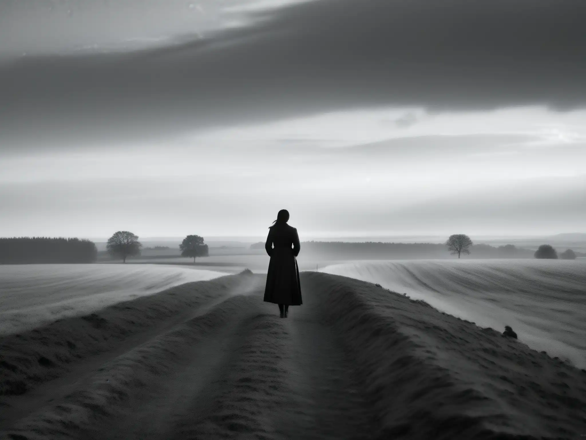 Una mujer solitaria contempla el castigo divino en un paisaje desolado