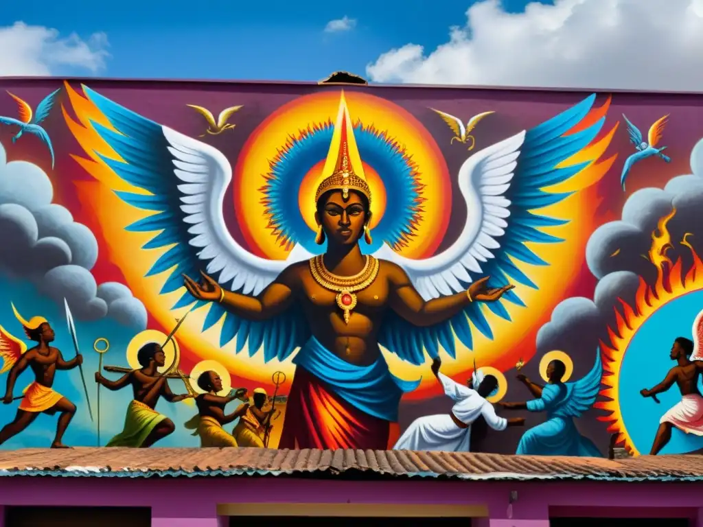 Murales urbanos en África: Ángeles y Demonios en épica batalla, en un vibrante fresco que cautiva a la ciudad
