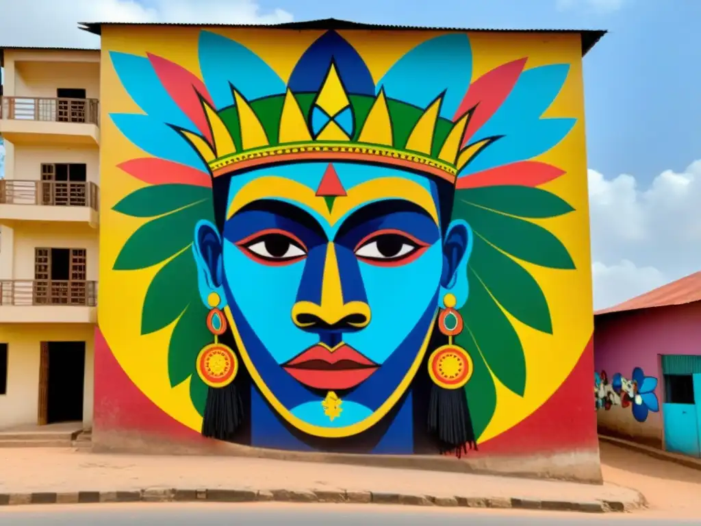 Nana Buluku, deidad ancestral de Togo, cobra vida en vibrante mural urbano, deslumbrando con su poderosa presencia y colores