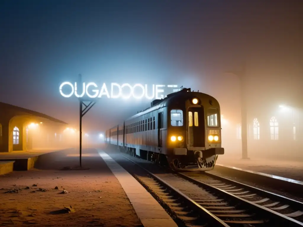 En una noche brumosa y a la luz de la luna, el Tren Fantasma llega a la estación abandonada de Ouagadougou, rodeado de figuras etéreas
