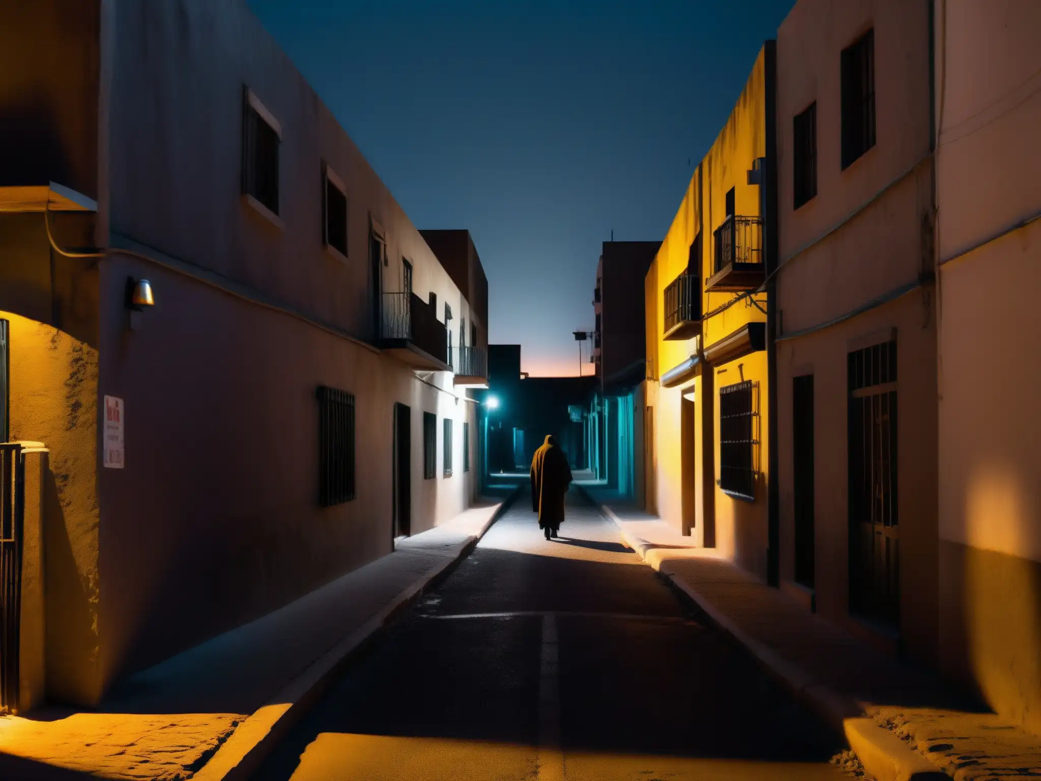 En la oscuridad de un callejón mexicano, un solitario figura se oculta entre sombras