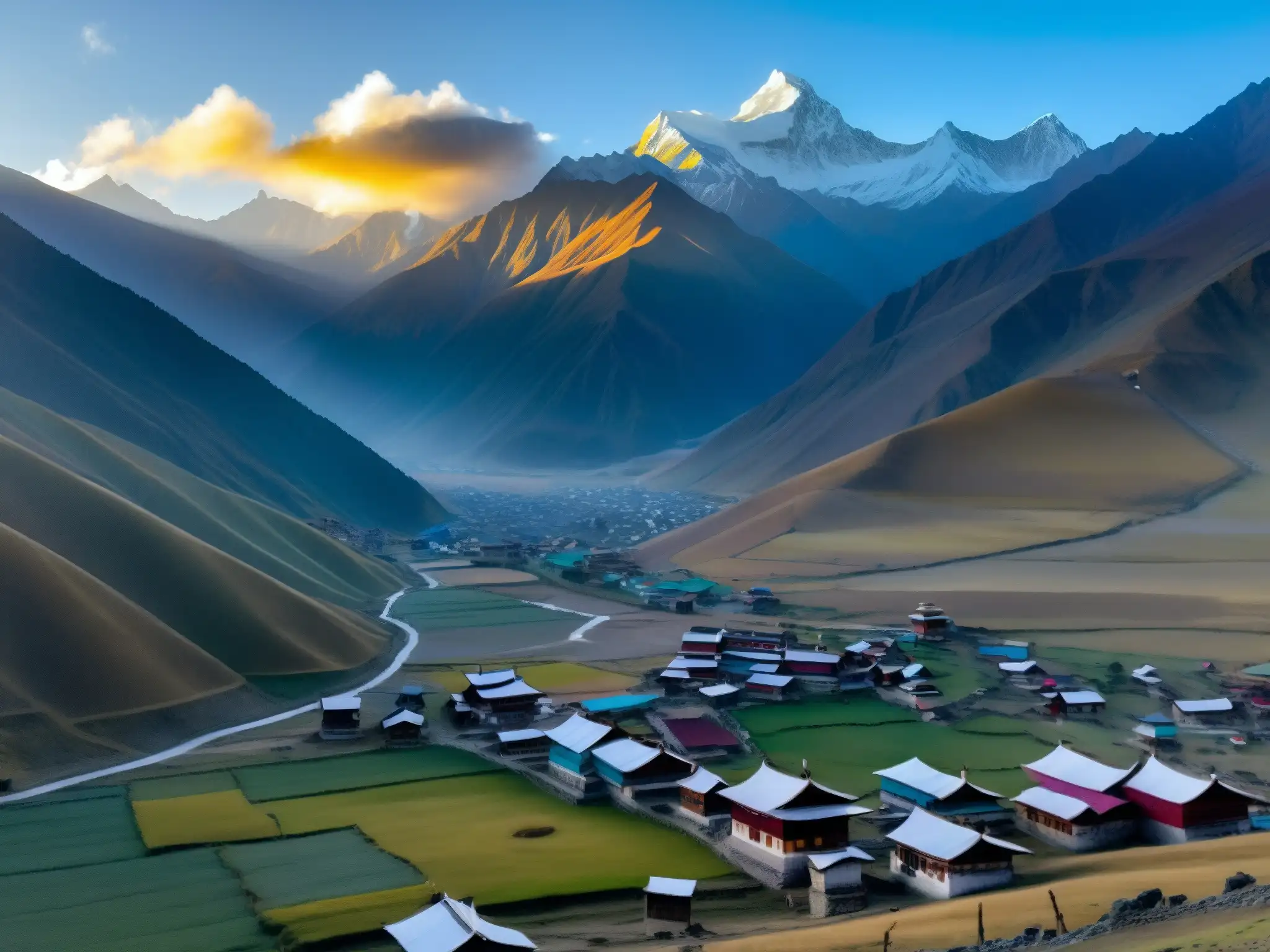 Un paisaje místico en el Tíbet con leyendas urbanas protectores invisibles