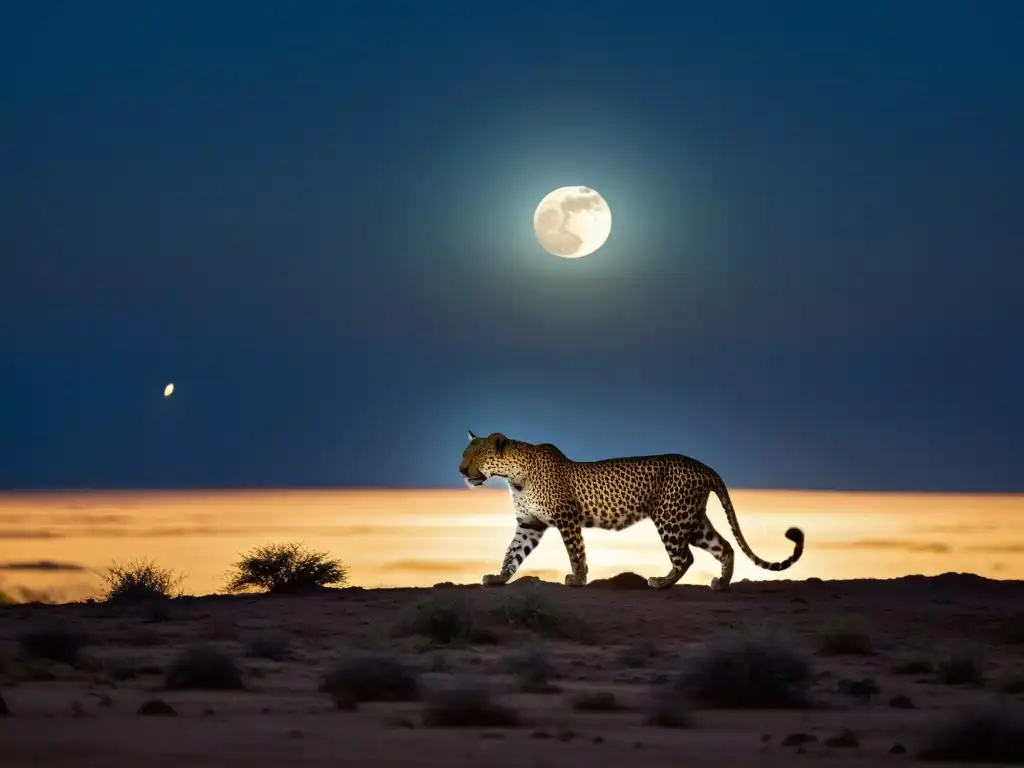Un paisaje somalí iluminado por la luna, donde la silueta de un leopardo se funde con las sombras