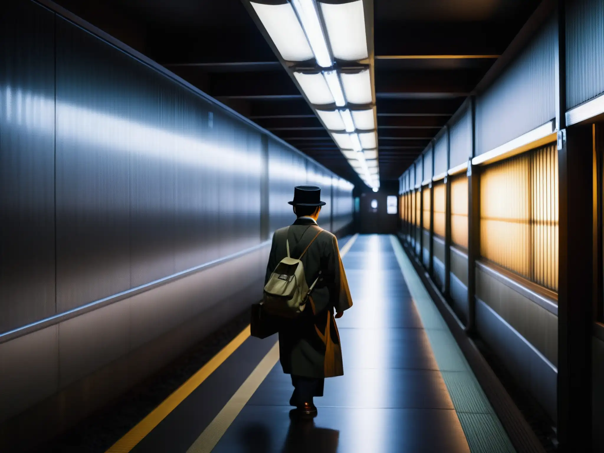 En la estación Kisaragi, un pasillo oscuro con luces parpadeantes crea una atmósfera inquietante