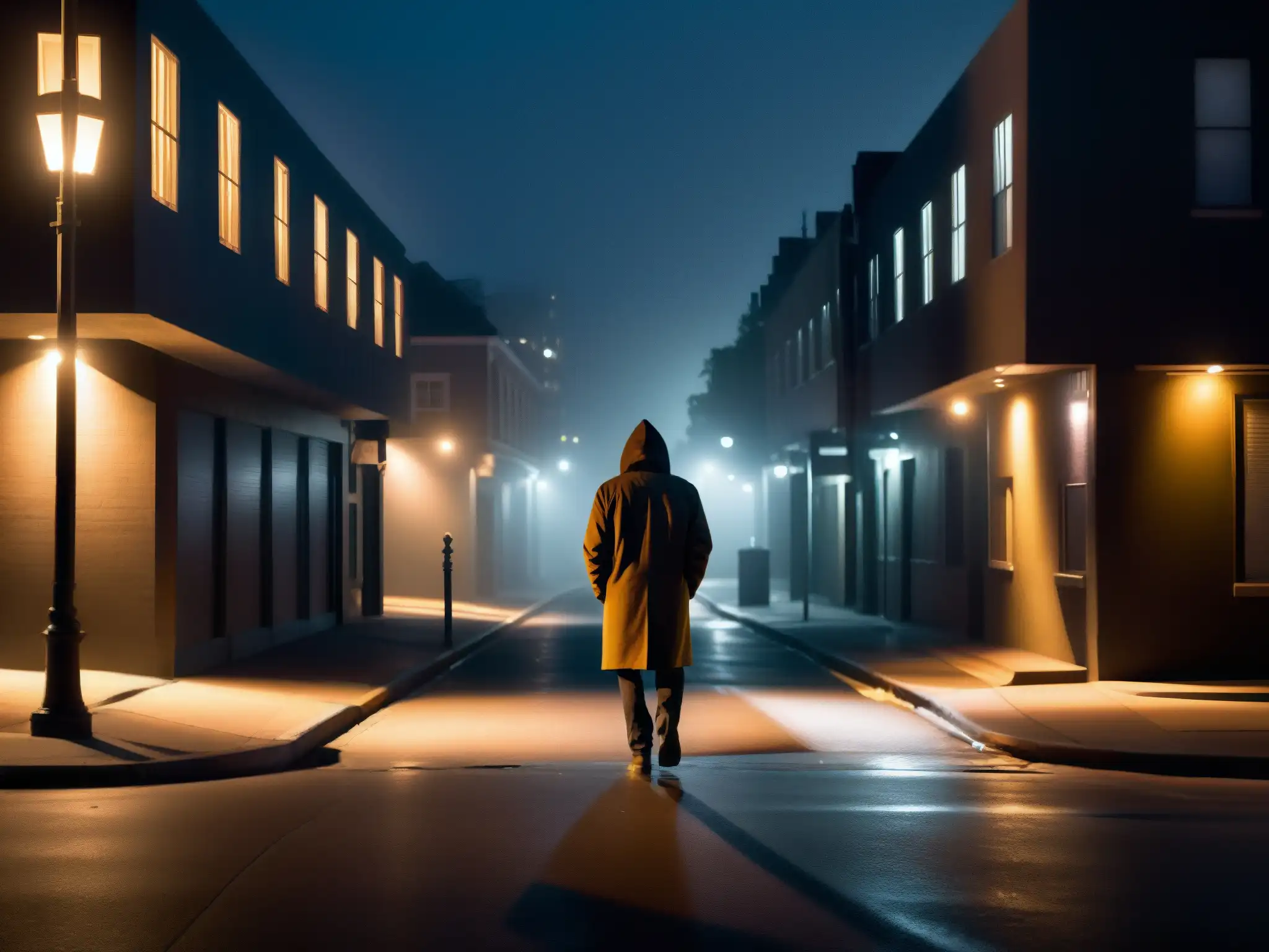 Persona solitaria camina en la oscuridad de la calle, envuelta en misterio