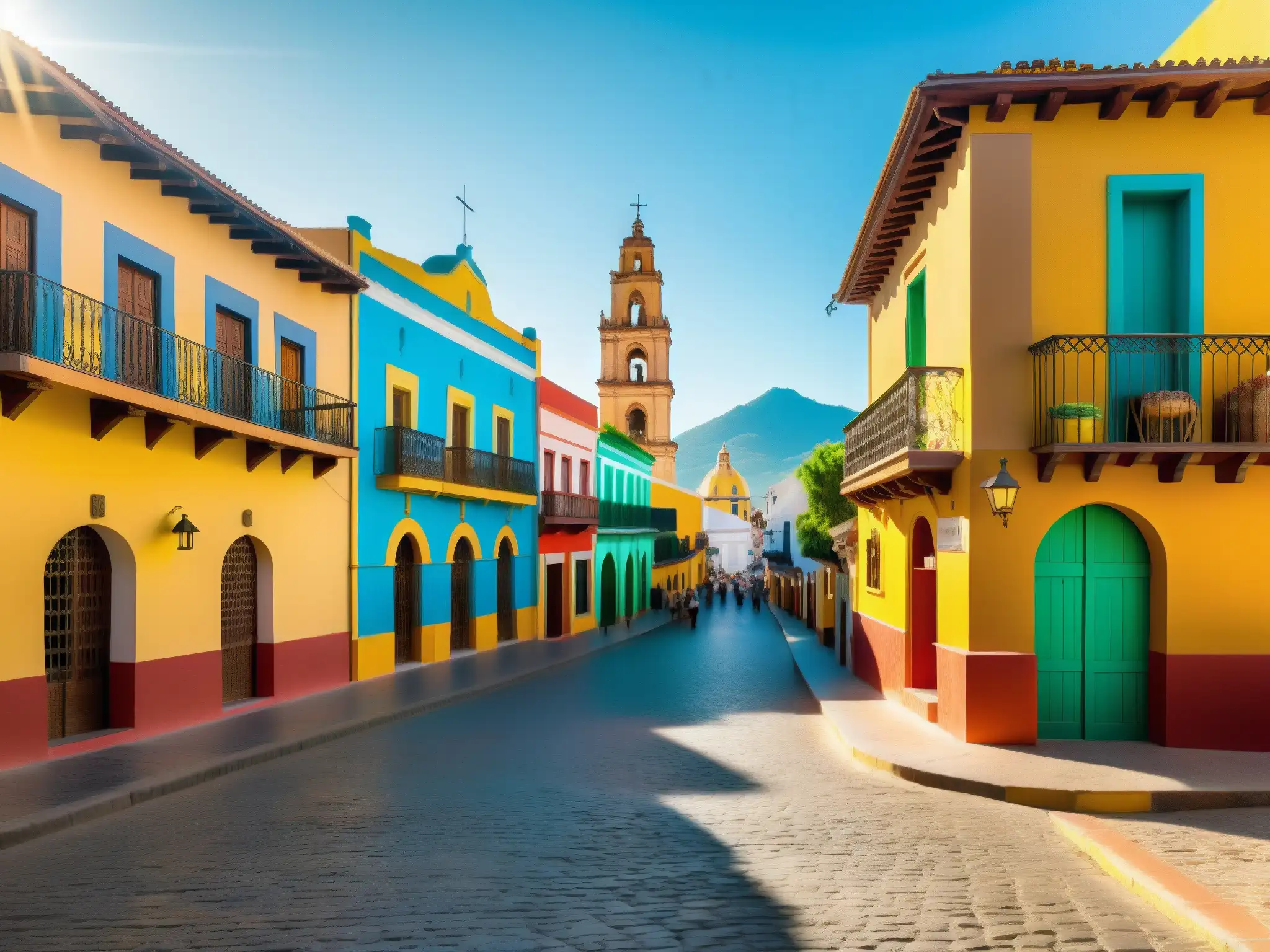 Una pintoresca vista de La Mulata de Córdoba México Colonial, con sus calles empedradas, arquitectura colonial y vida local vibrante