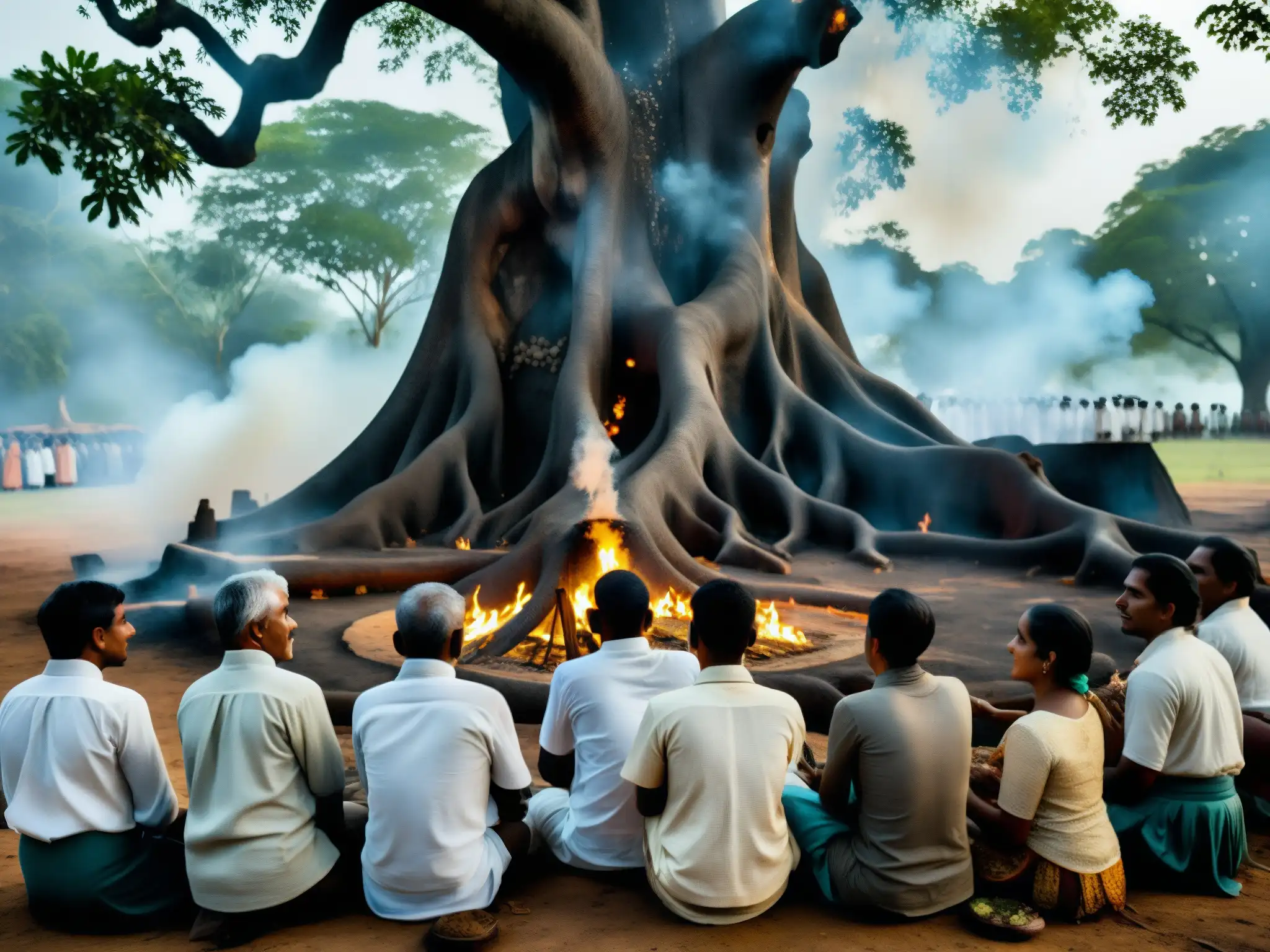 Una poderosa ceremonia bajo un árbol sagrado en Sri Lanka, donde los aldeanos buscan protección de los espíritus de la guerra