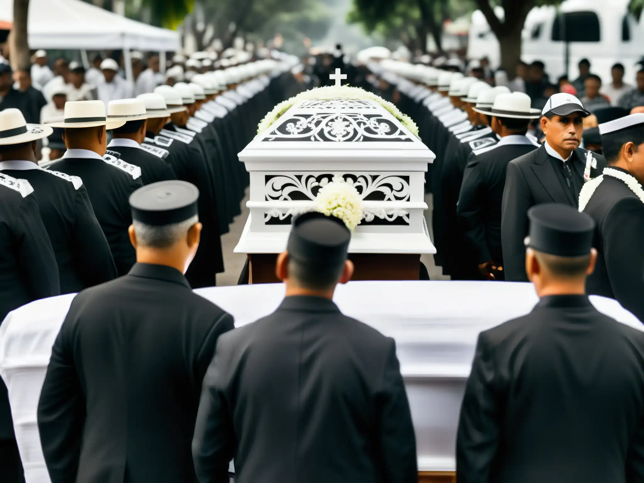 Una procesión funeraria tradicional en Centroamérica, capturada en blanco y negro para transmitir su atmósfera solemne