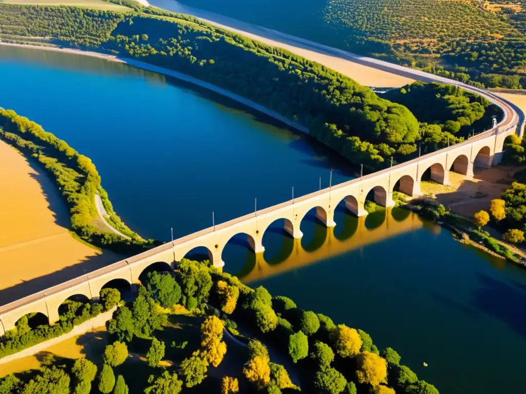 Un puente majestuoso de origen mitológico, mostrando la ingeniería romana y la belleza natural del paisaje