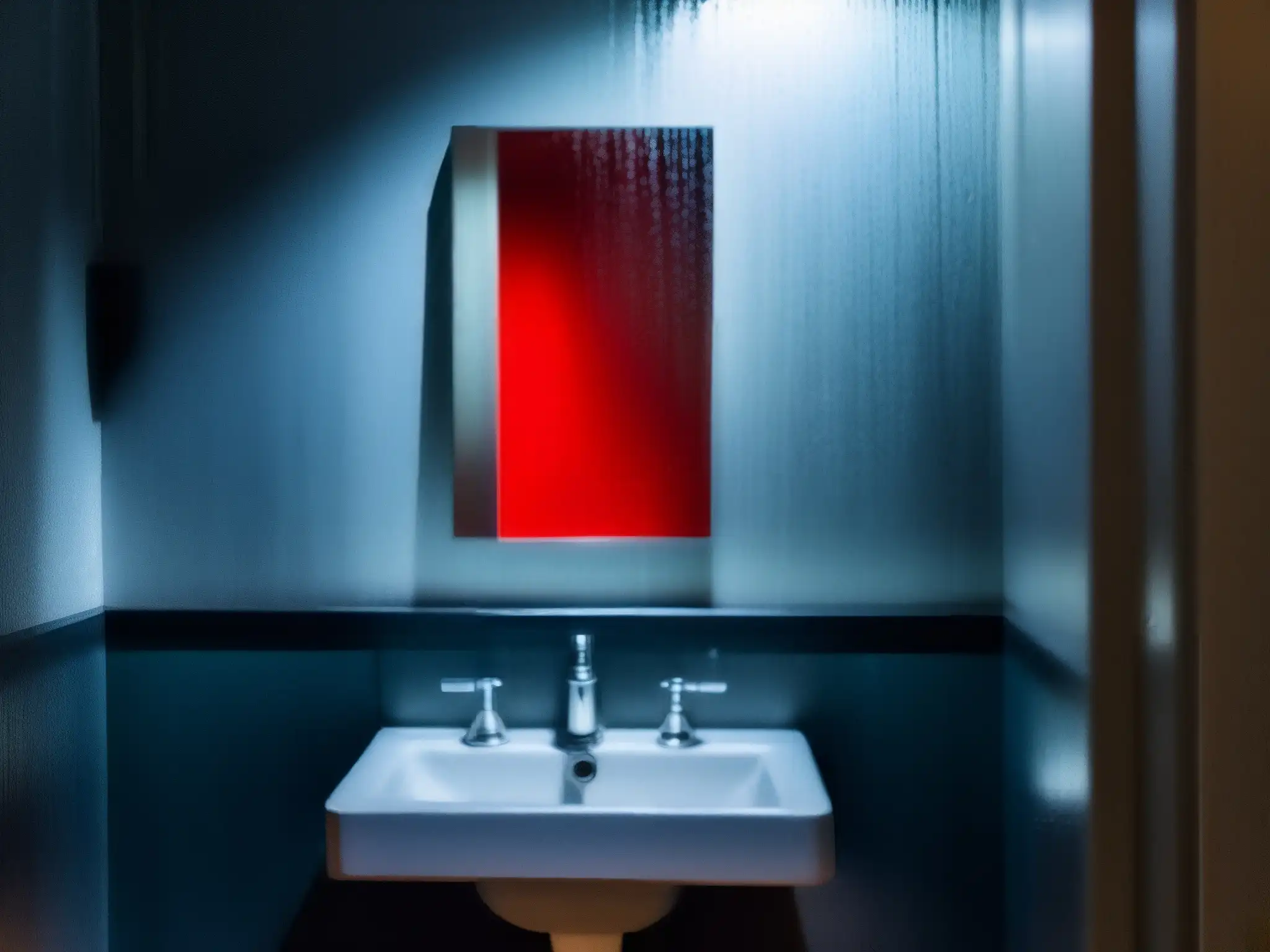 Reflejo fantasmal en espejo empañado, evocando la evolución de la leyenda Bloody Mary en la era digital