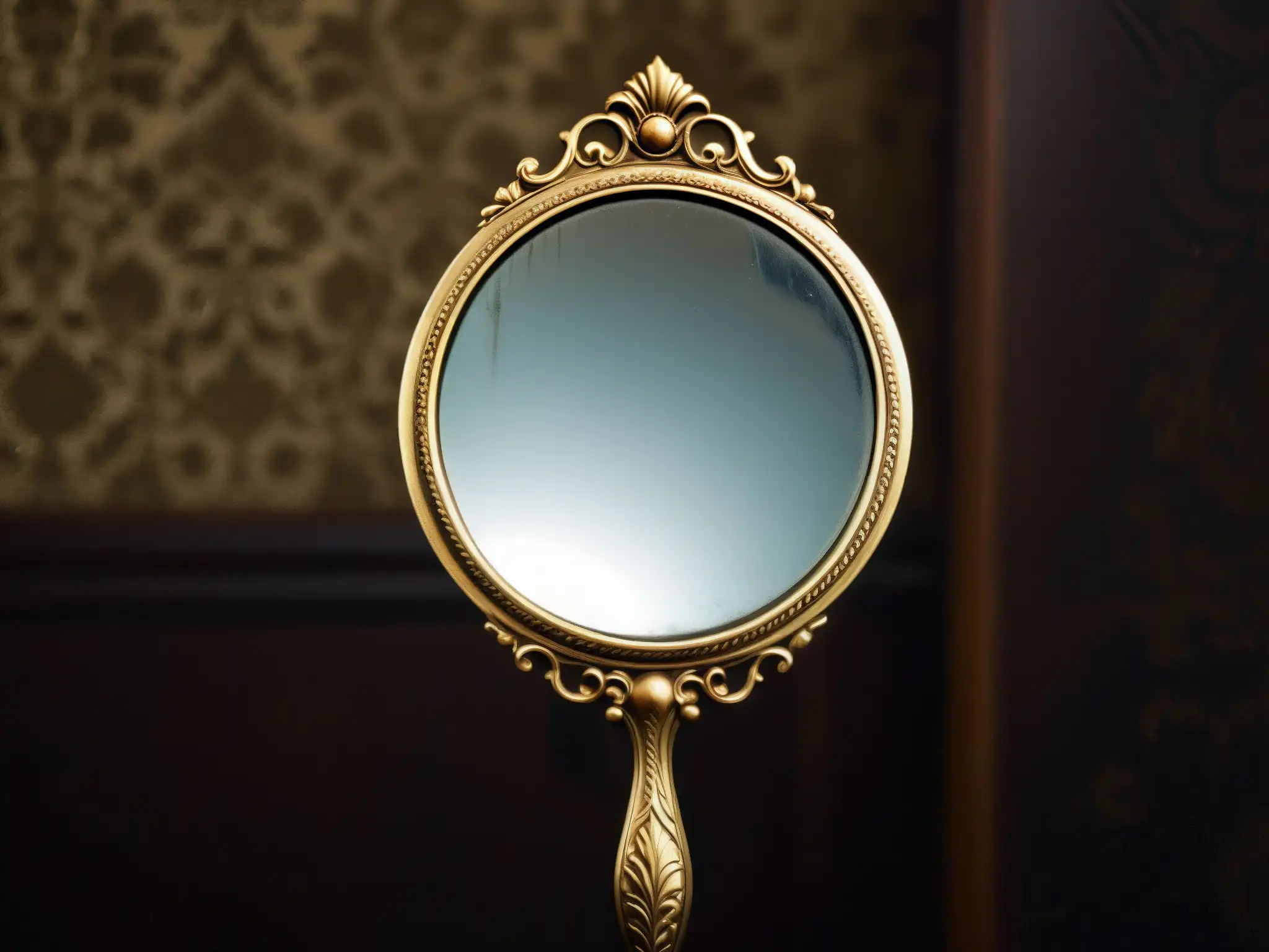 Reflejo inquietante en espejo antiguo decorado, estudio sobre sugestión y miedo en Candyman
