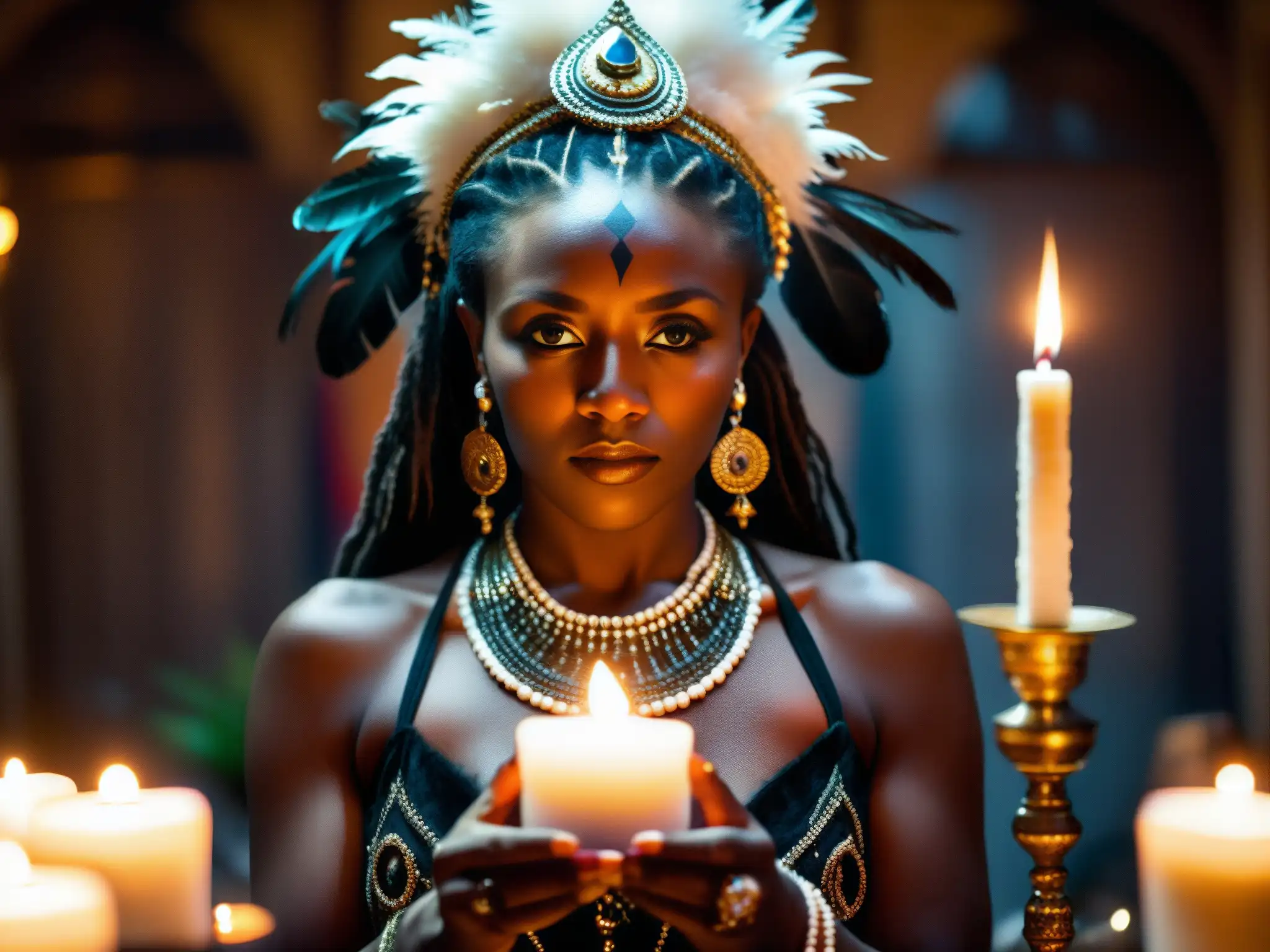 Una sacerdotisa vudú en Nueva Orleans realiza un ritual, rodeada de velas y talismanes
