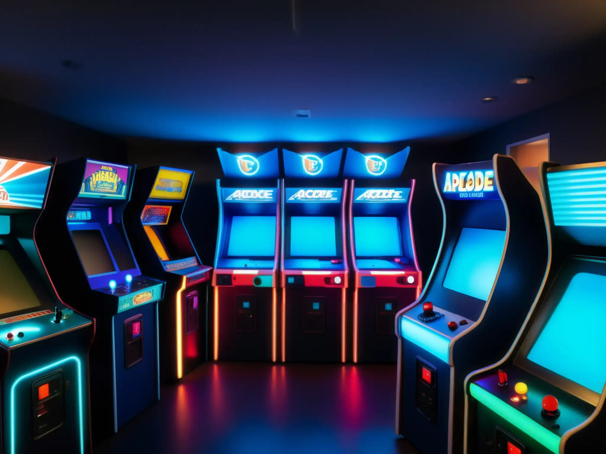 Un salón de juegos de la década de 1980 con máquinas arcade vintage