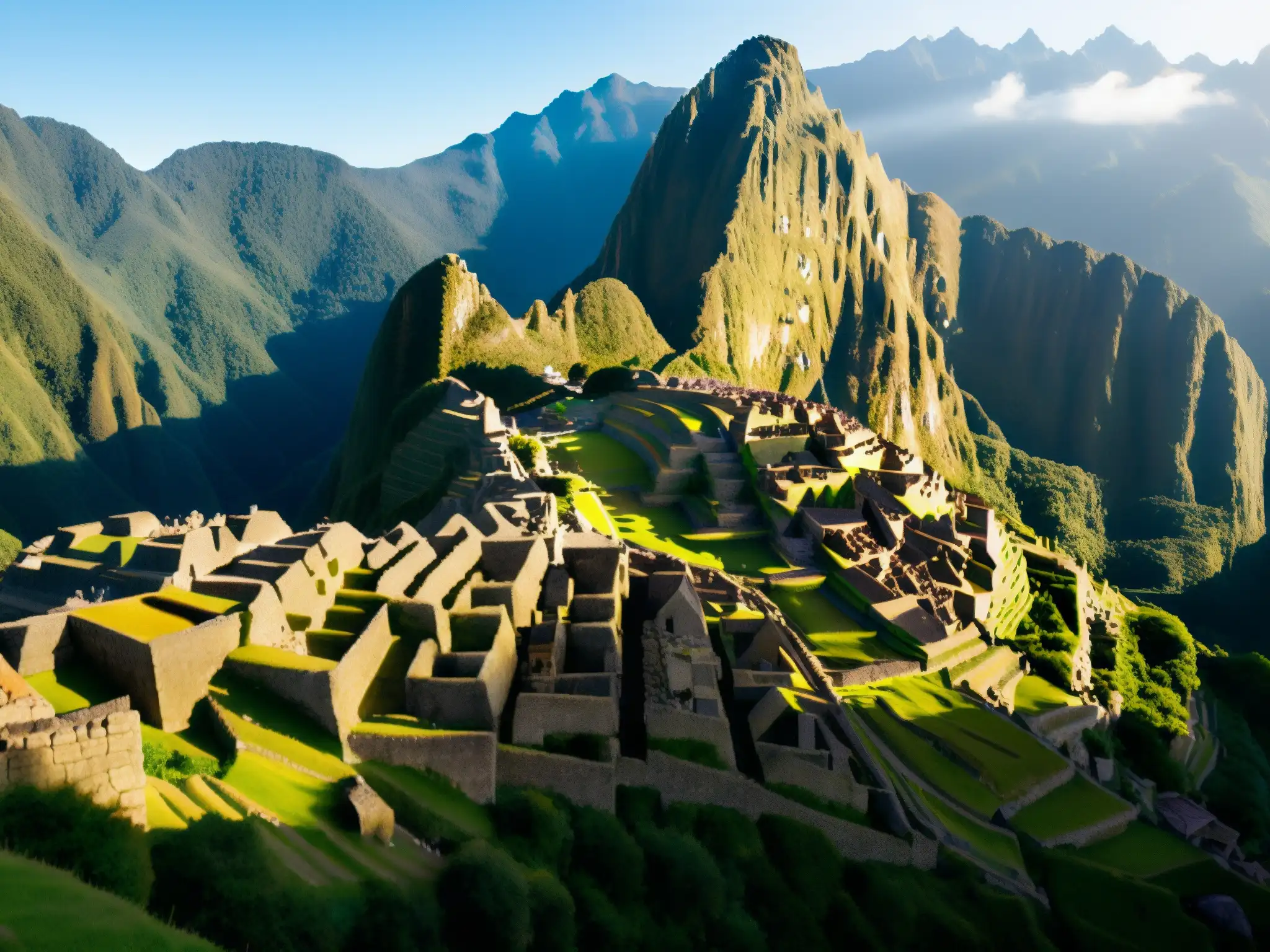 Los secretos ocultos del Camino del Inca en Machu Picchu, con la bruma matutina, las ruinas antiguas y las montañas andinas de fondo
