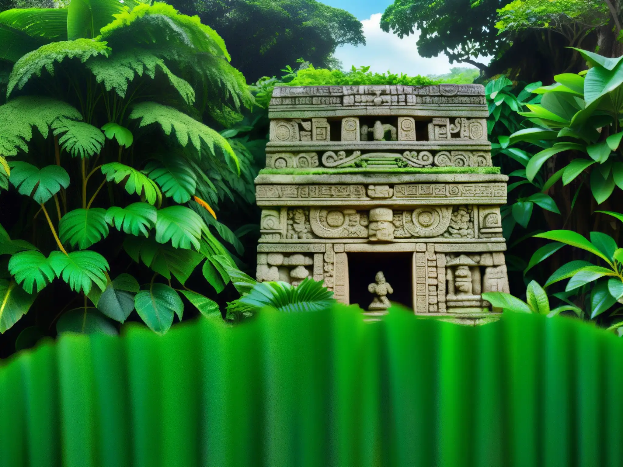 En la selva maya, un alux travieso juega entre las ruinas antiguas