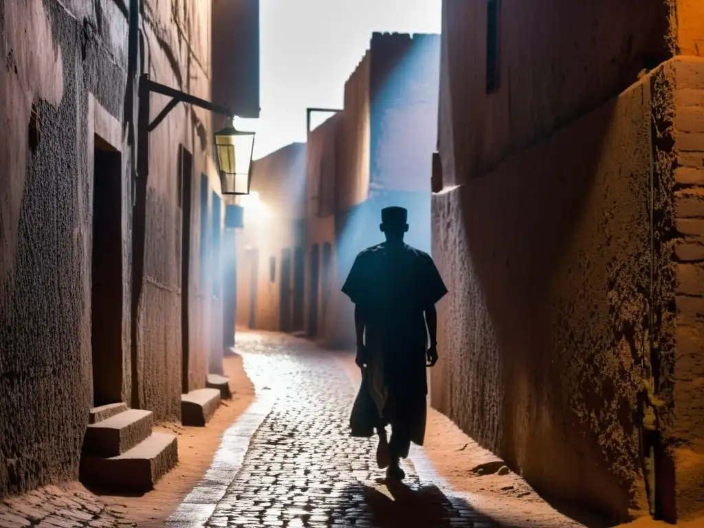 Silueta misteriosa bajo la luz de la calle en Niamey, Níger