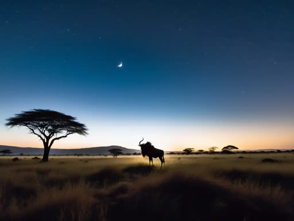 Silueta del misterioso Popobawa en la noche africana, creando un aura de suspense