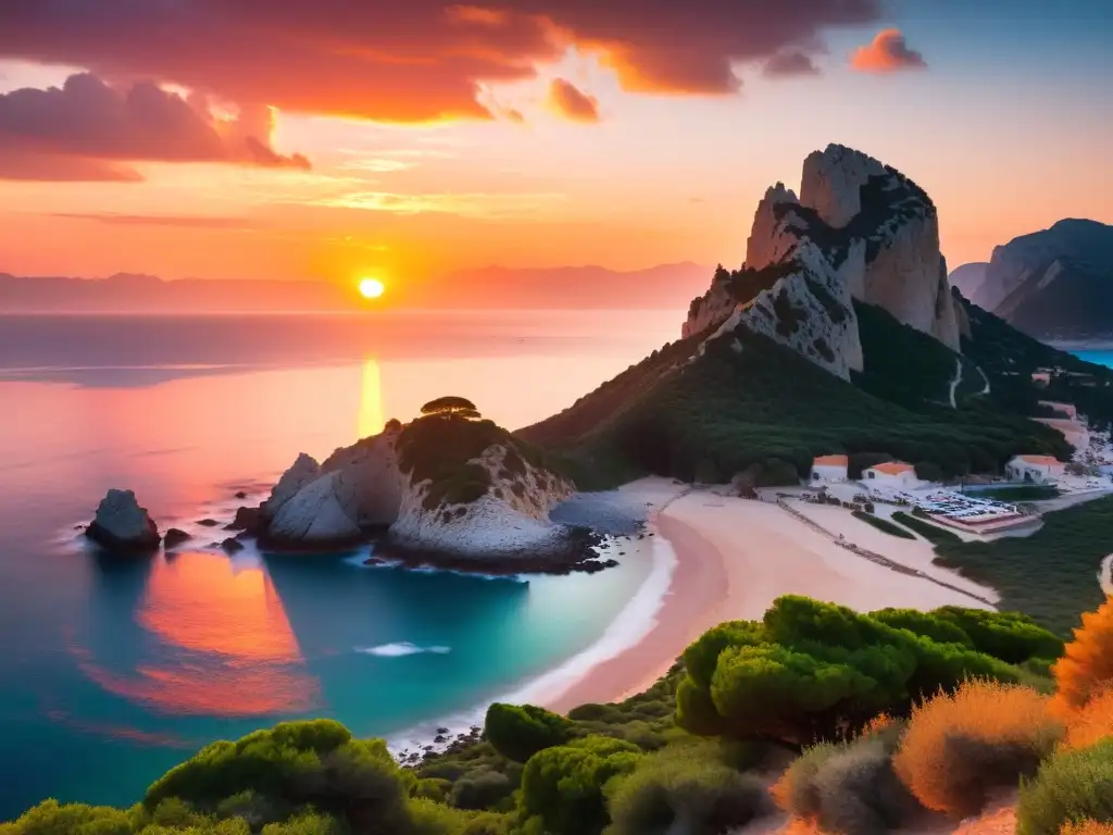 El sol se pone sobre la mística isla de Es Vedrà, con sus formaciones rocosas y el mar Mediterráneo, evocando la magia de mitos urbanos isla Es Vedrà