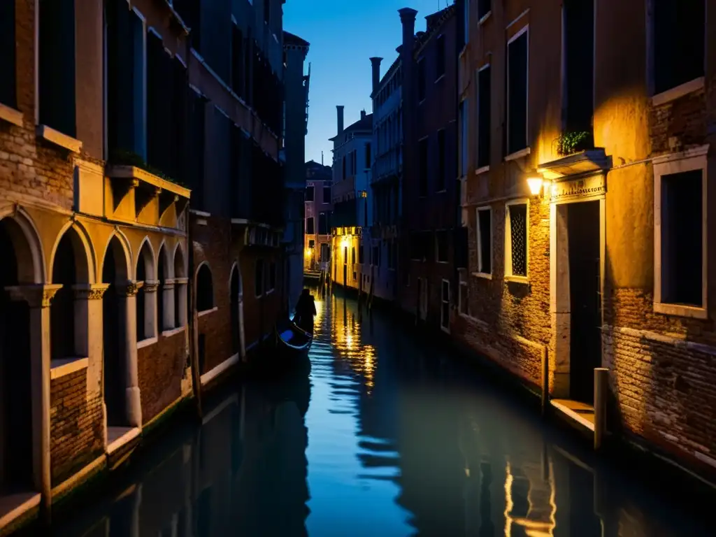 Una tenebrosa callejuela en Venecia iluminada por la luz de la luna, reflejando una atmósfera misteriosa y embrujada