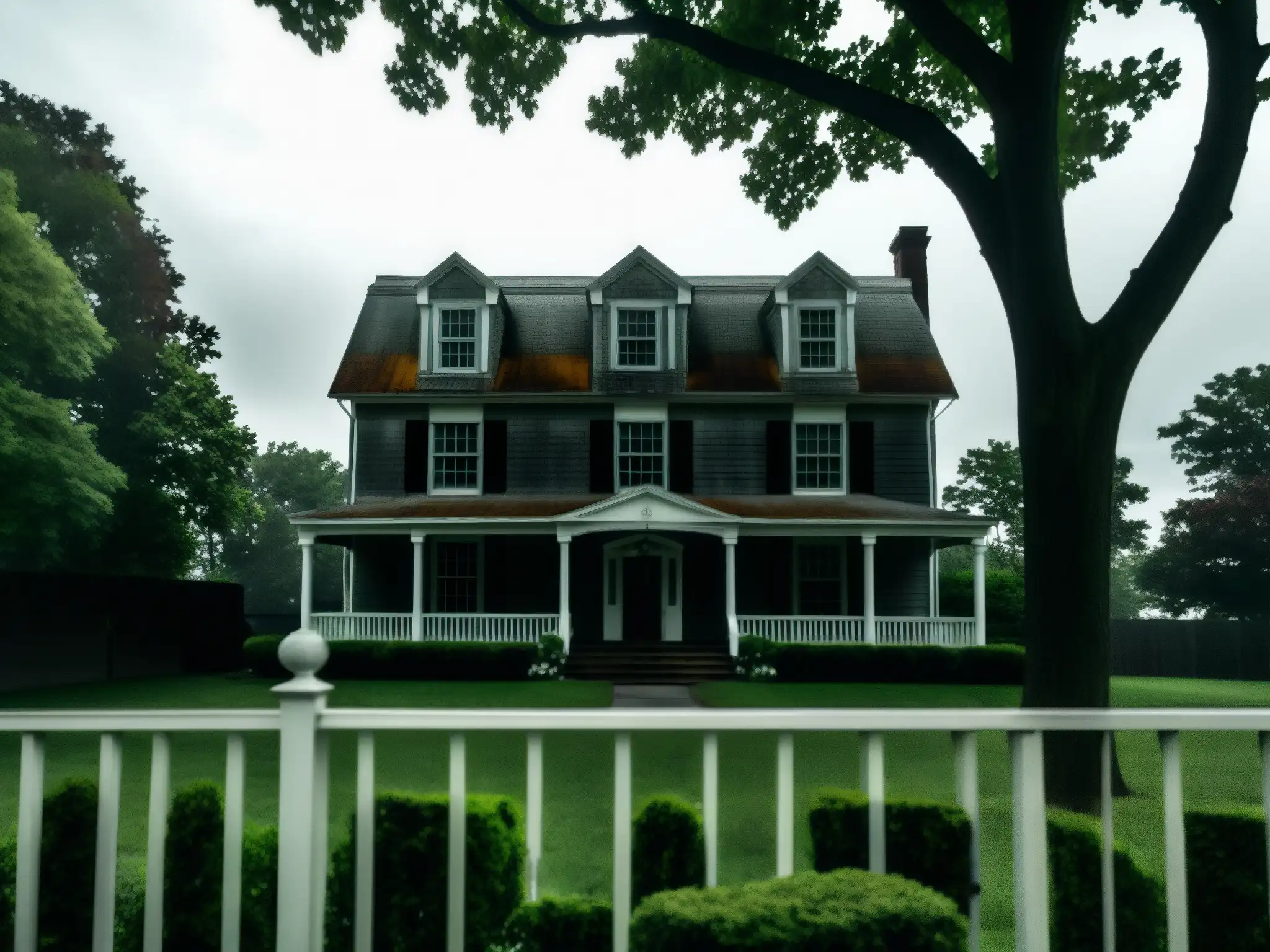 La tenebrosa Casa Embrujada de Amityville en un día nublado