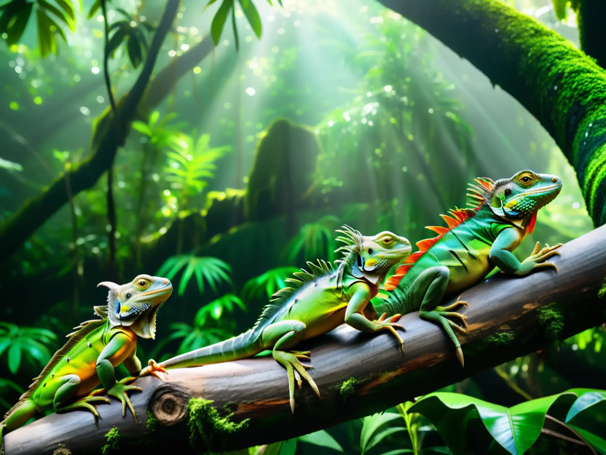 El tesoro mítico de las iguanas de oro: majestuosas iguanas entre exuberante vegetación en la selva ecuatoriana