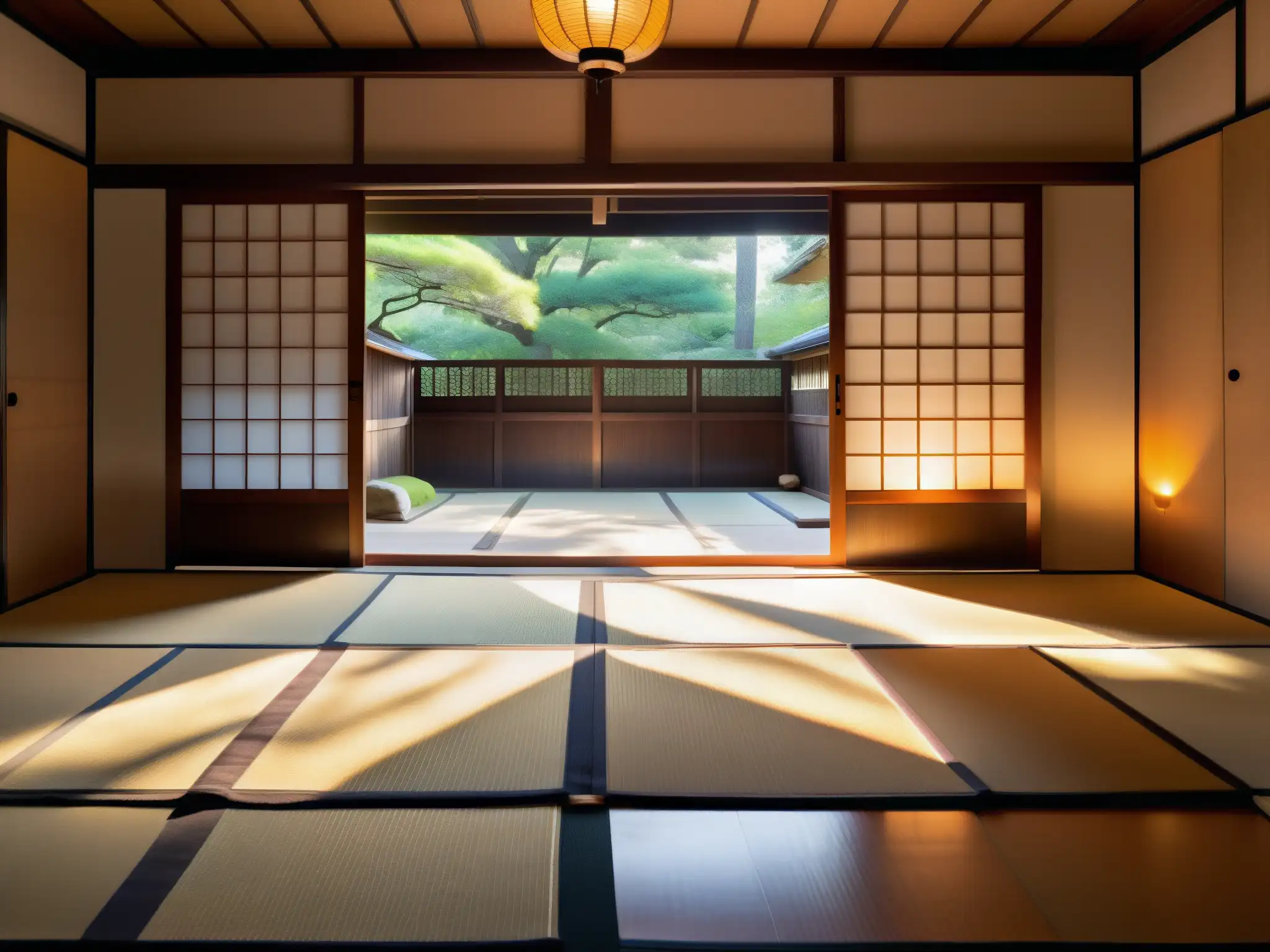 Una habitación tradicional japonesa con la presencia fantasmal de un Zashikiwarashi mito niños fantasmas