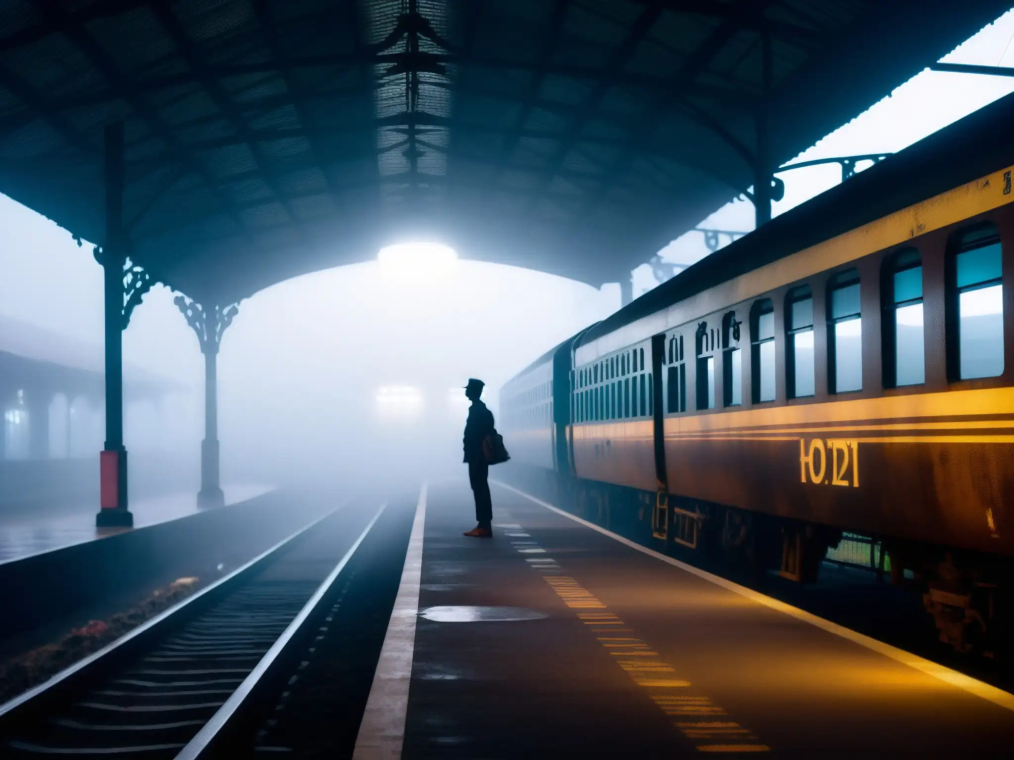 Un tren antiguo emerge de la niebla en la estación de Howrah, con un aura misteriosa