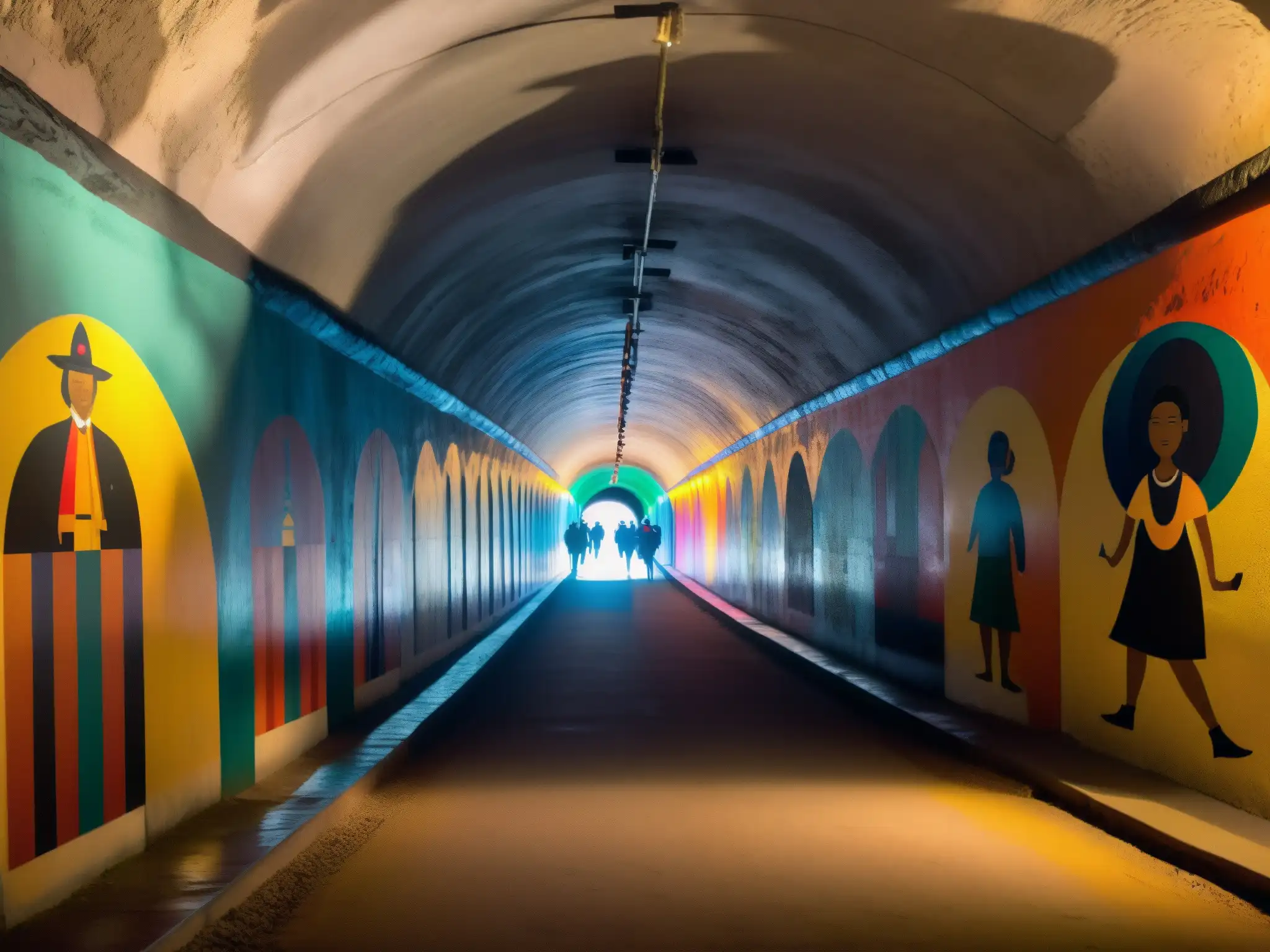 Un túnel misterioso en Celaya, iluminado por murales coloridos que narran leyendas locales