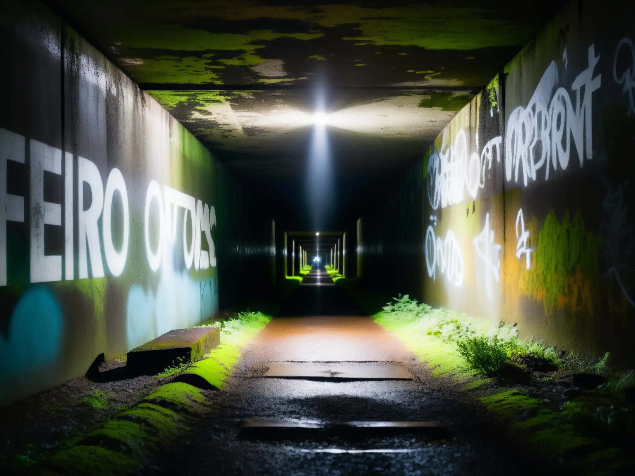 Un túnel oscuro y misterioso, iluminado por una linterna solitaria