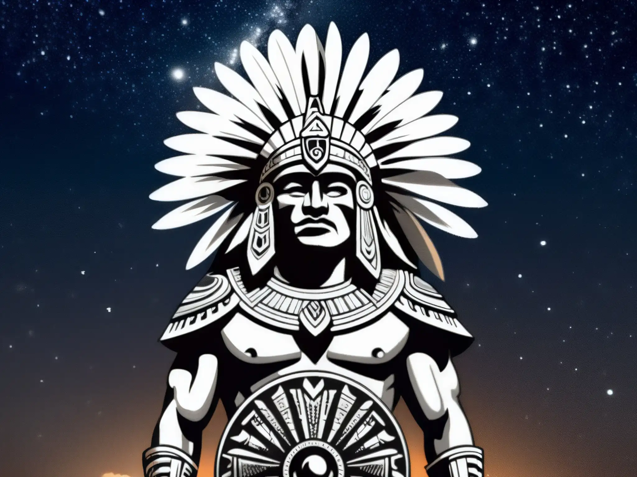 Valiente guerrero azteca desafía al Tzitzimitl prehispánico en la oscuridad eterna