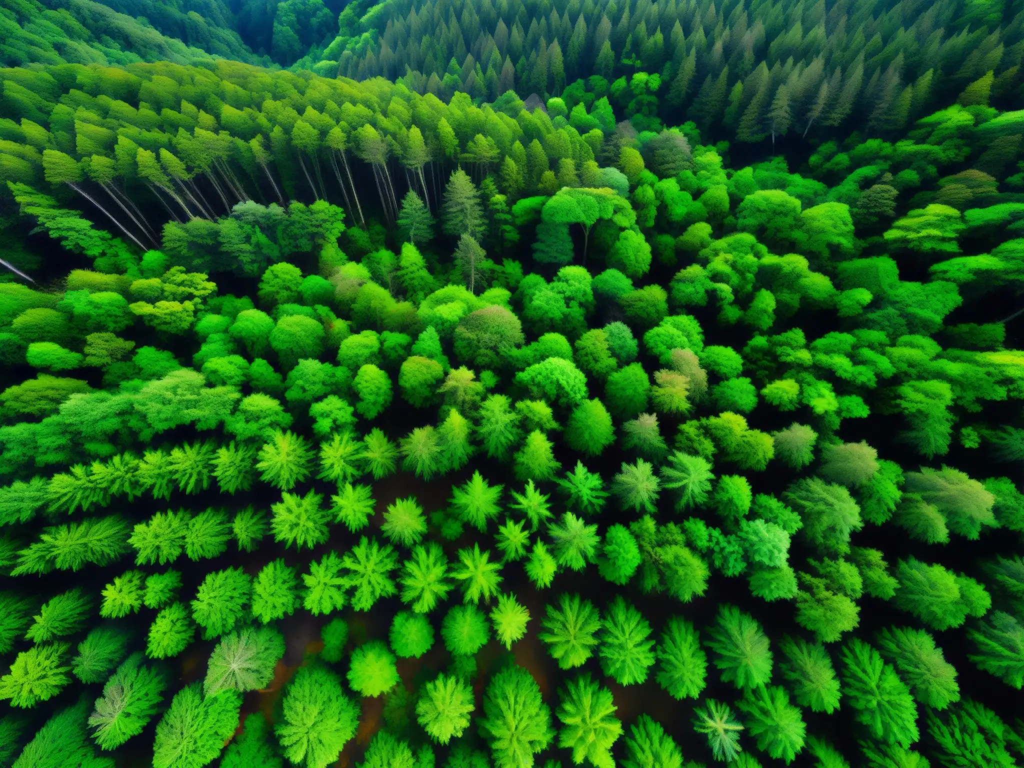 Versión digital del bosque de suicidios Aokigahara: un paisaje exuberante y misterioso bajo la luz del sol