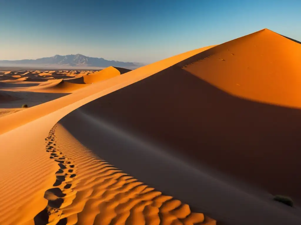 Un viajero solitario camina entre las dunas doradas del desierto etíope, evocando la belleza desolada y los espíritus errantes