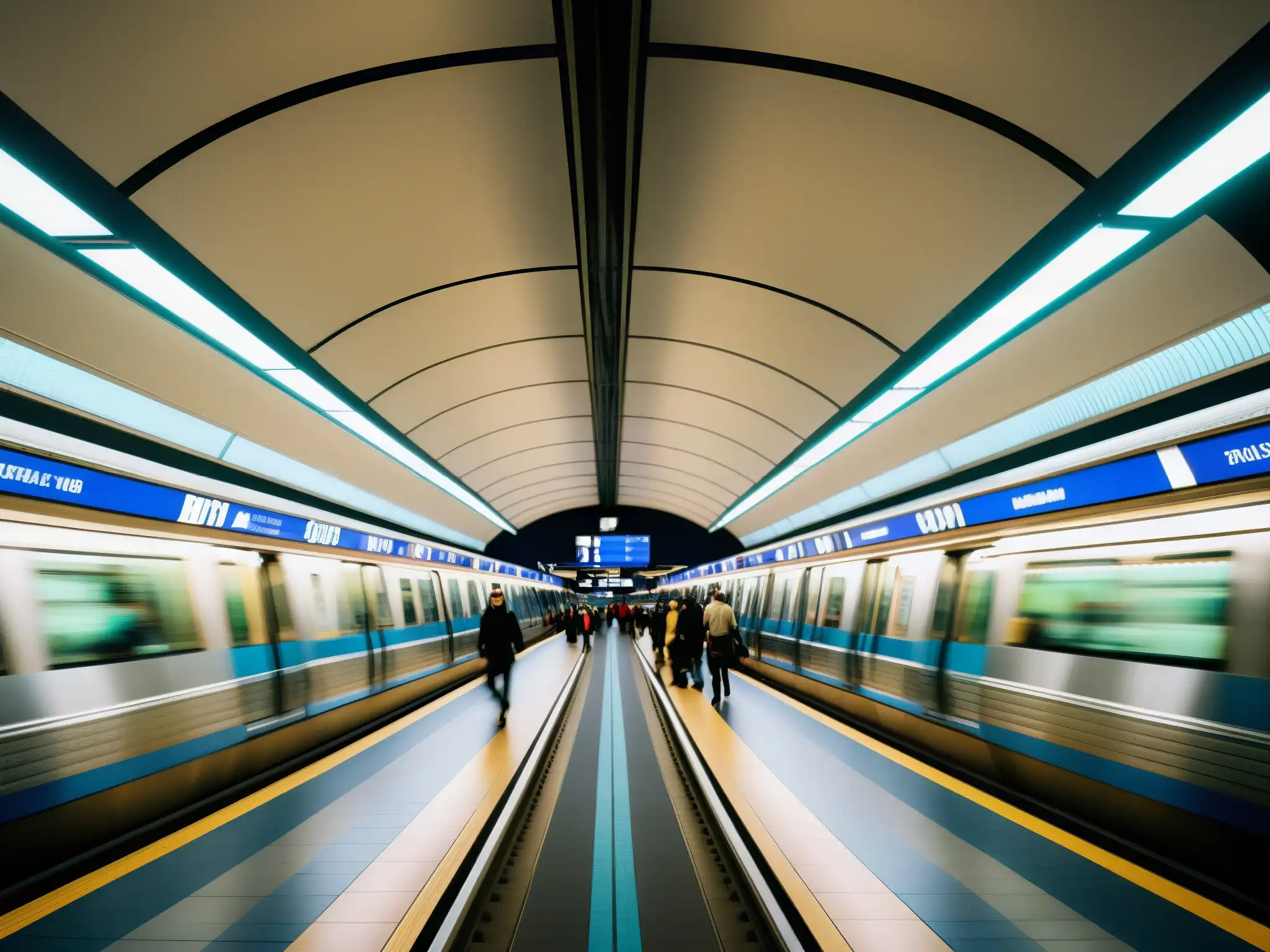 Vibrante escena del interior de la estación de Metro Panteones, mostrando la pasajera fantasma y la vida cotidiana en este icónico punto de transporte