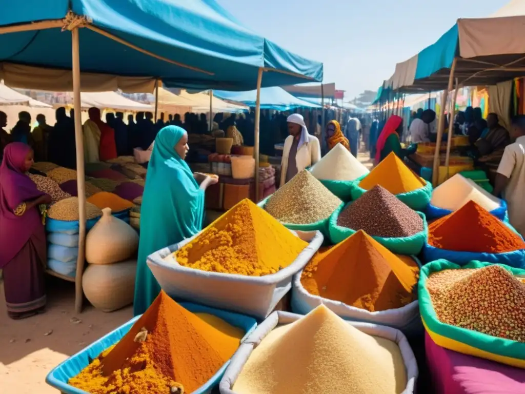 Vibrante mercado en Mogadiscio, con productos artesanales y especias