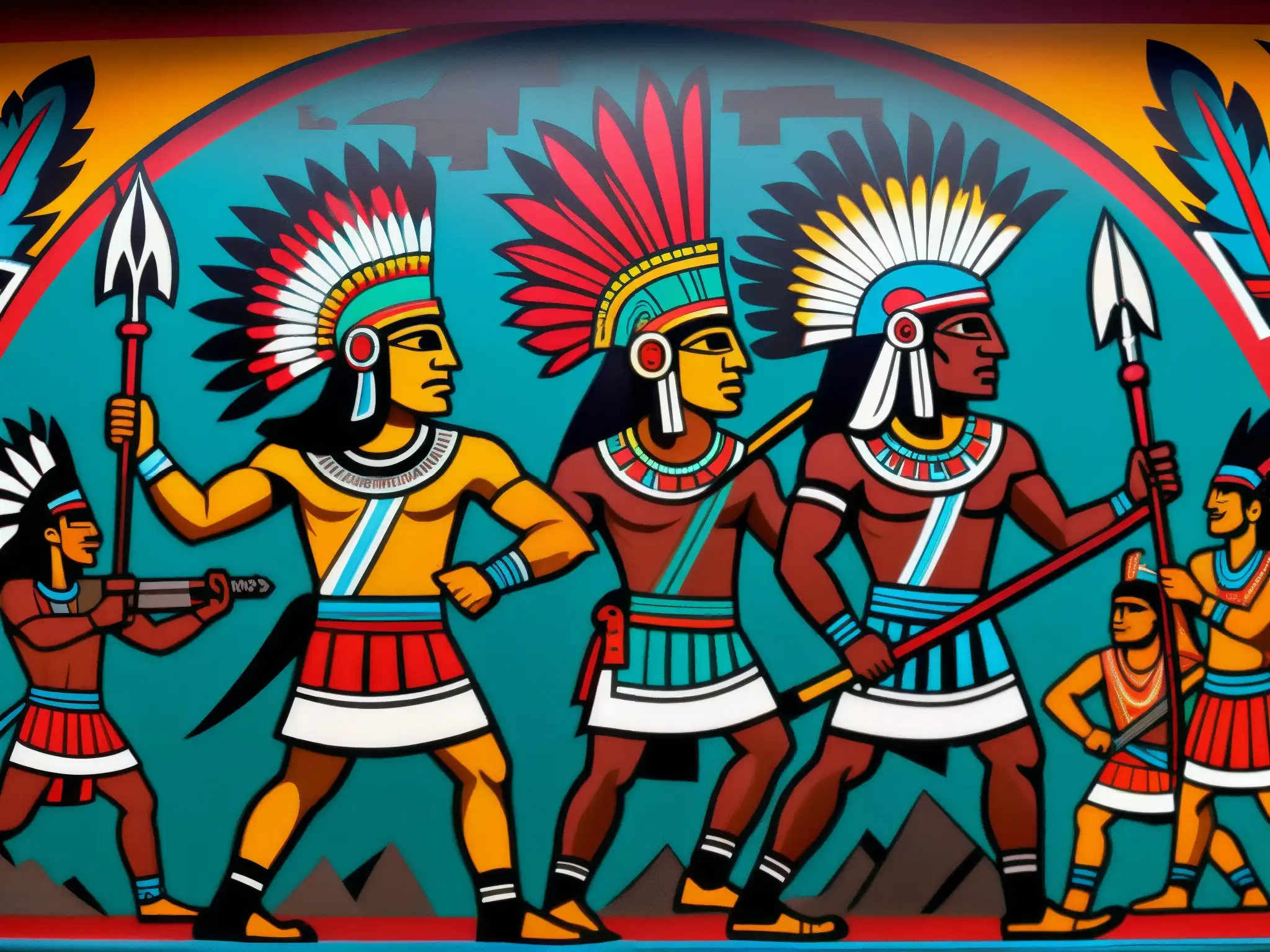 Vibrante mural muestra la lucha prehispánica del Tzitzimitl contra la oscuridad en detallados colores y símbolos cósmicos